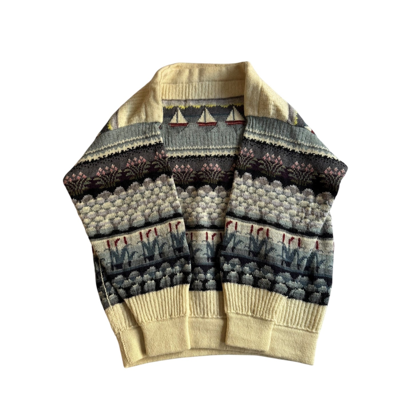 ⛵️ Pulover Vintage cu Model Nautic / Crazy Water & Sailing Pattern (Mărime M) - anbracaminte