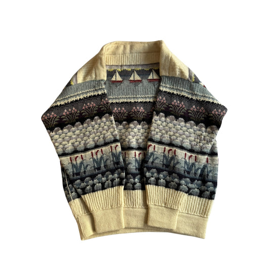 ⛵️ Pulover Vintage cu Model Nautic / Crazy Water & Sailing Pattern (Mărime M) - anbracaminte