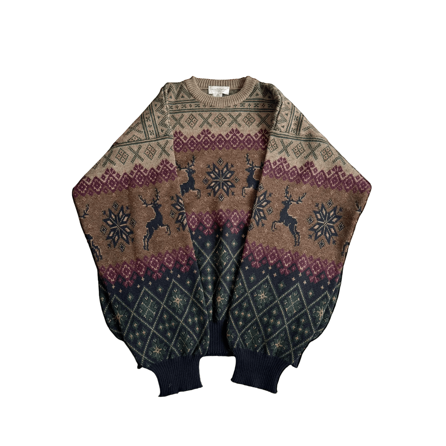 🧶 Pulover Vintage cu Pattern Etnic din Lână Merino – XL - anbracaminte