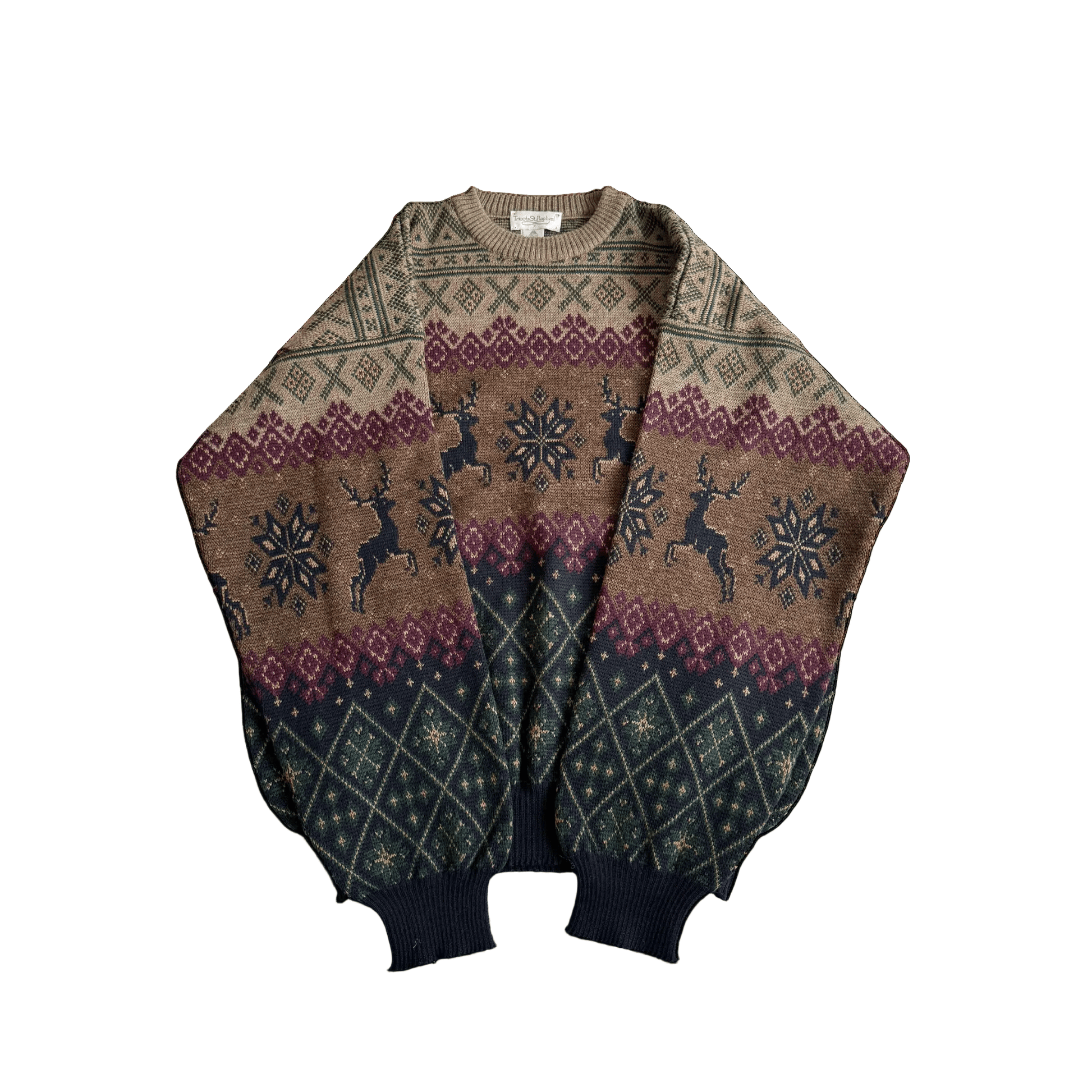 🧶 Pulover Vintage cu Pattern Etnic din Lână Merino – XL - anbracaminte