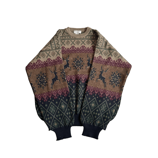 🧶 Pulover Vintage cu Pattern Etnic din Lână Merino – XL - anbracaminte