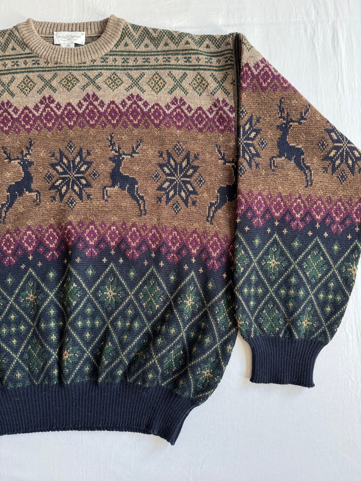 🧶 Pulover Vintage cu Pattern Etnic din Lână Merino – XL - anbracaminte