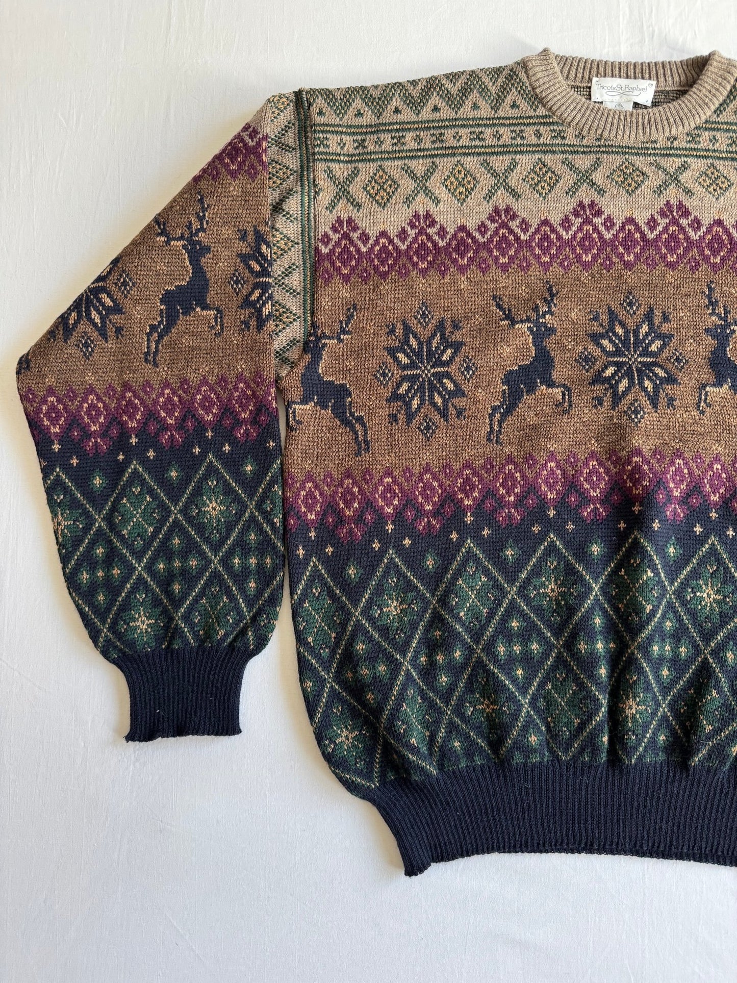 🧶 Pulover Vintage cu Pattern Etnic din Lână Merino – XL - anbracaminte
