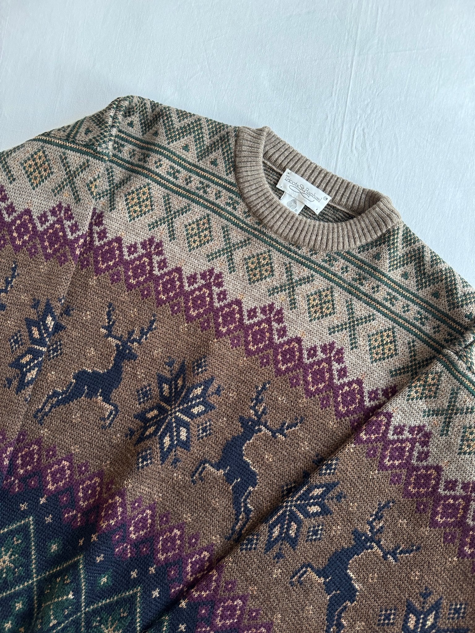🧶 Pulover Vintage cu Pattern Etnic din Lână Merino – XL - anbracaminte