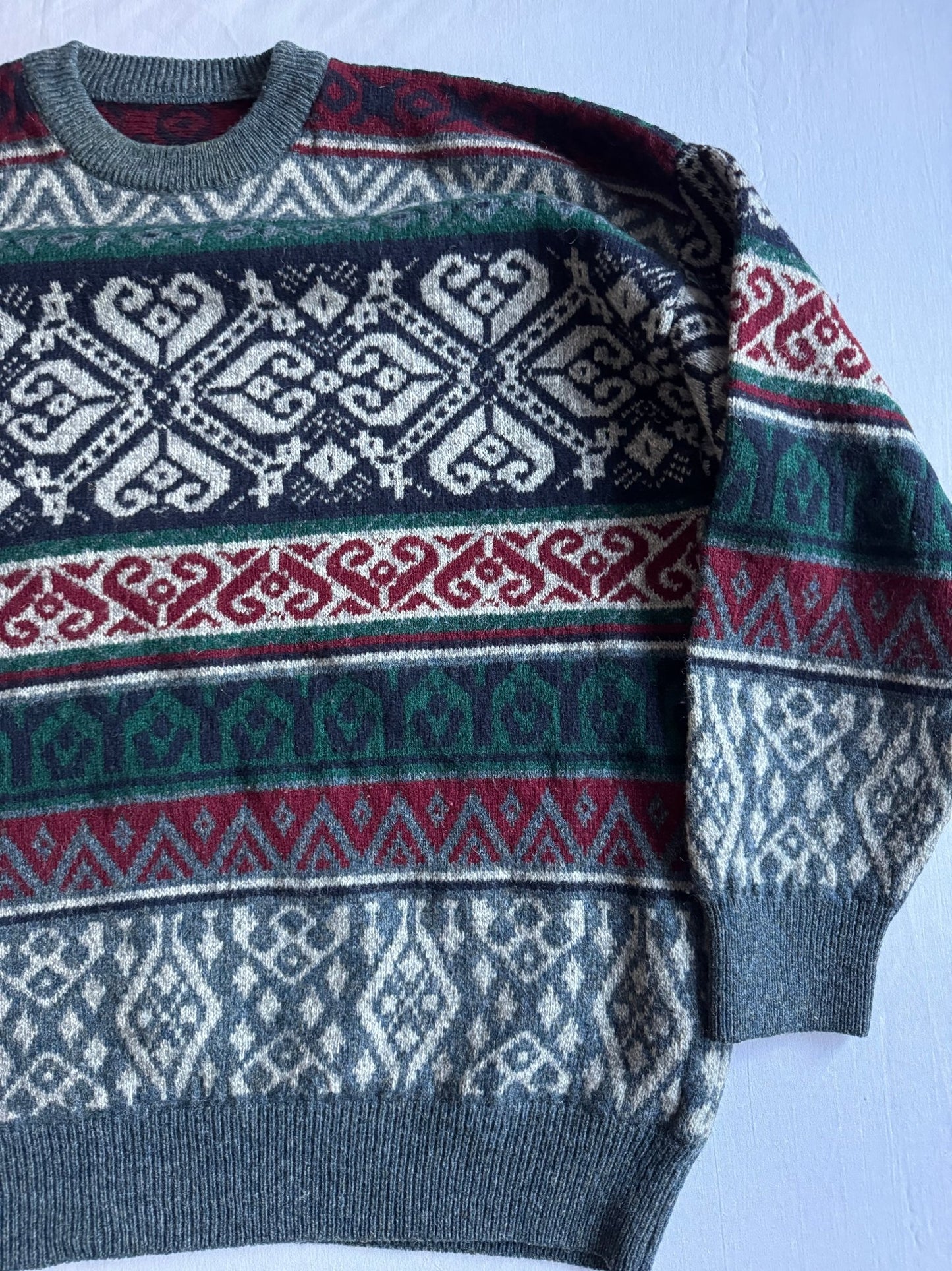 🧶 Pulover Vintage cu Pattern Etnic (Mărime L) - anbracaminte