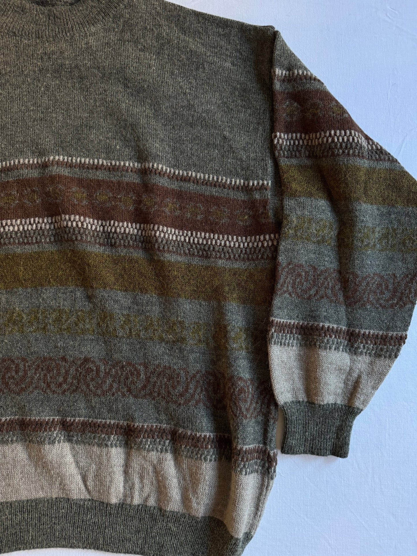 🧶 Pulover Vintage cu Pattern / Lână & Alpaca (Mărime L) - anbracaminte