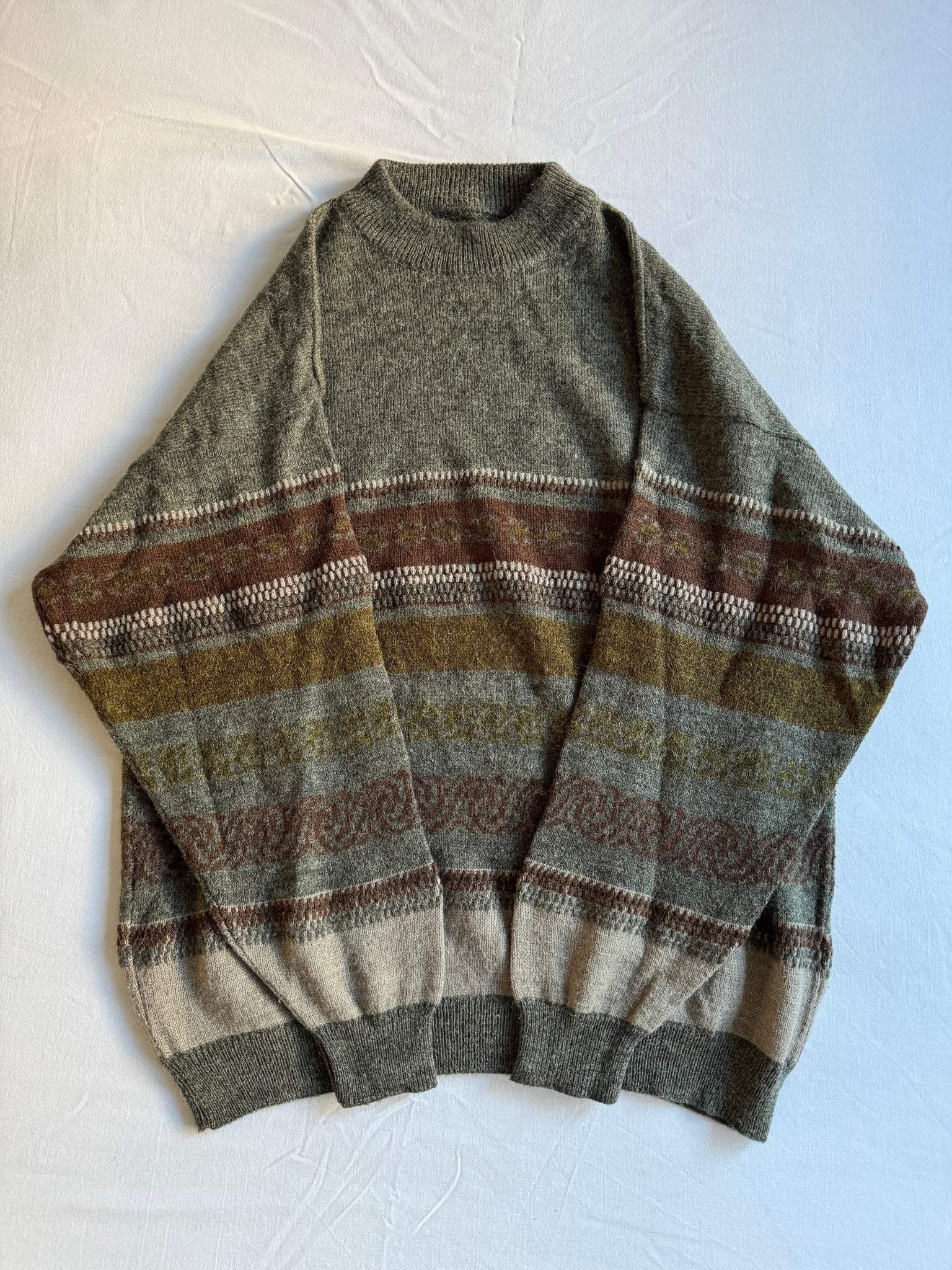 🧶 Pulover Vintage cu Pattern / Lână & Alpaca (Mărime L) - anbracaminte