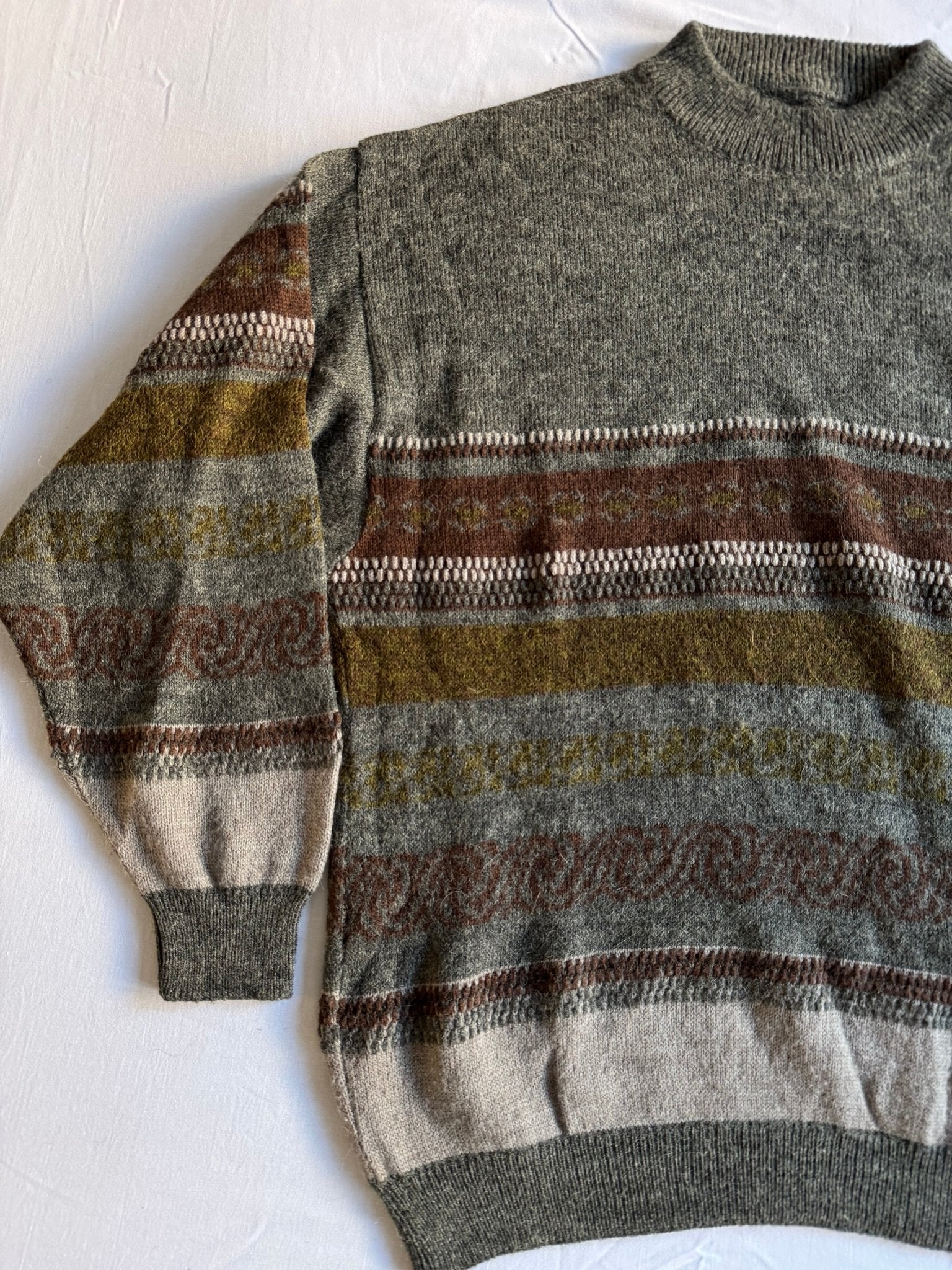 🧶 Pulover Vintage cu Pattern / Lână & Alpaca (Mărime L) - anbracaminte