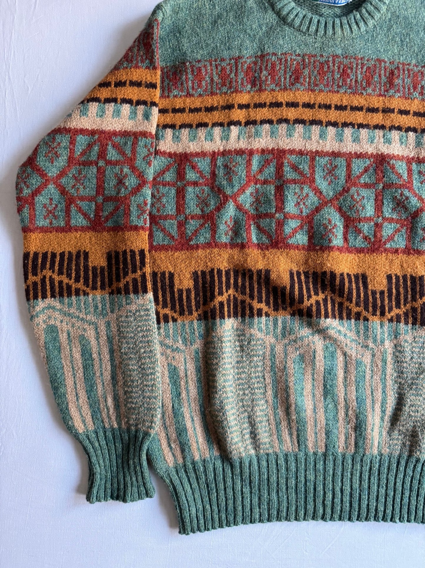 🧶 Pulover Vintage cu Pattern / Shetland Wool (Mărime L) - anbracaminte