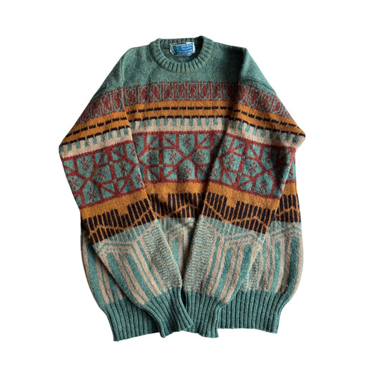 🧶 Pulover Vintage cu Pattern / Shetland Wool (Mărime L) - anbracaminte