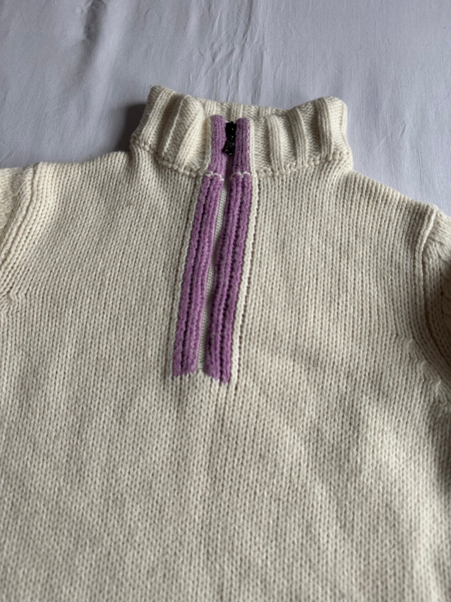 🧶 Pulover Vintage Damă Colmar Alb cu Fermoar și Model Etnic – S - anbracaminte