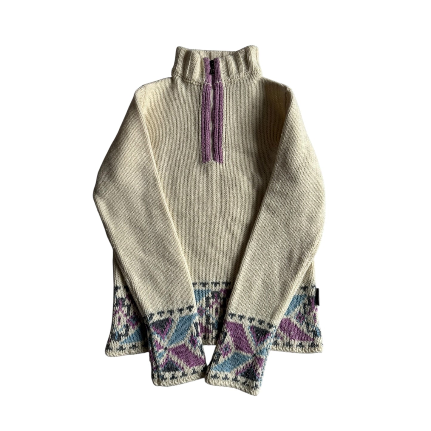 🧶 Pulover Vintage Damă Colmar Alb cu Fermoar și Model Etnic – S - anbracaminte