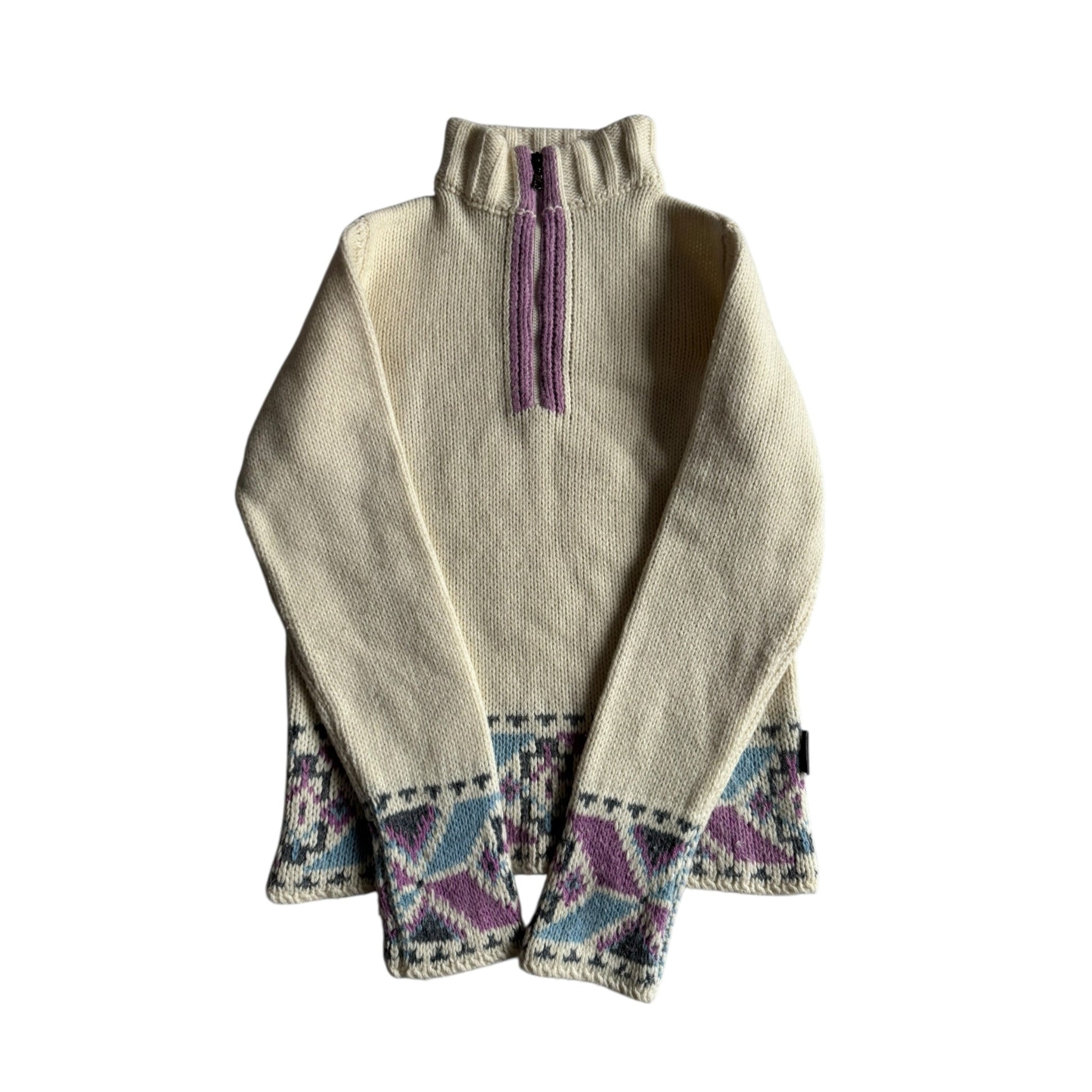 🧶 Pulover Vintage Damă Colmar Alb cu Fermoar și Model Etnic – S - anbracaminte