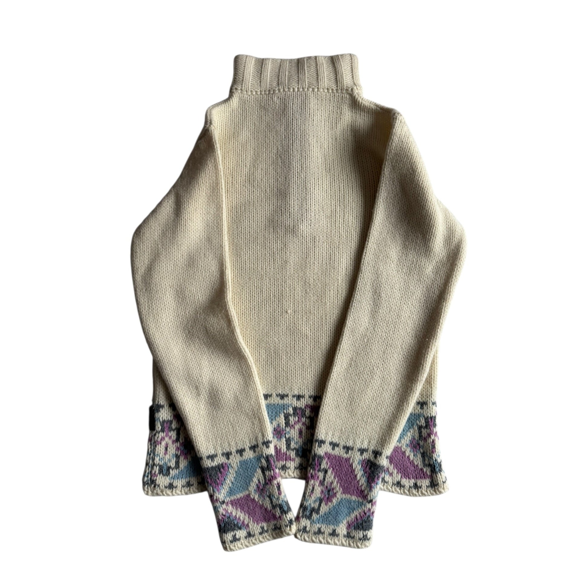 🧶 Pulover Vintage Damă Colmar Alb cu Fermoar și Model Etnic – S - anbracaminte