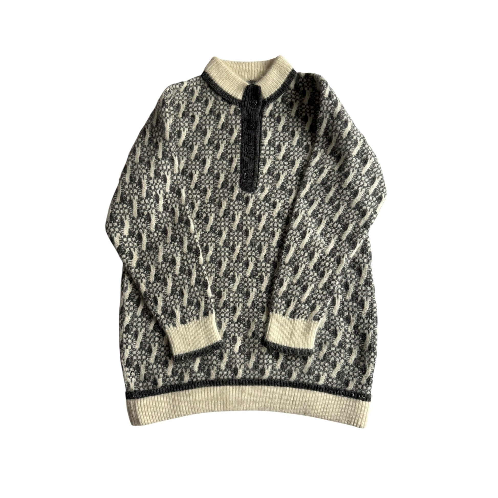 🧶 Pulover Vintage Damă Gri Texturat din Lambswool și Angora – S - anbracaminte