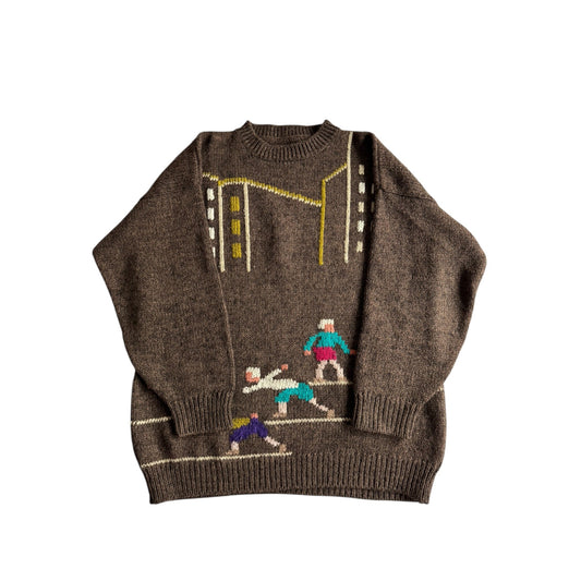 ⛸️ 🧶 Pulover Vintage Damă Maro din Lână cu Broderie Ice Skating – M/L Femei - anbracaminte