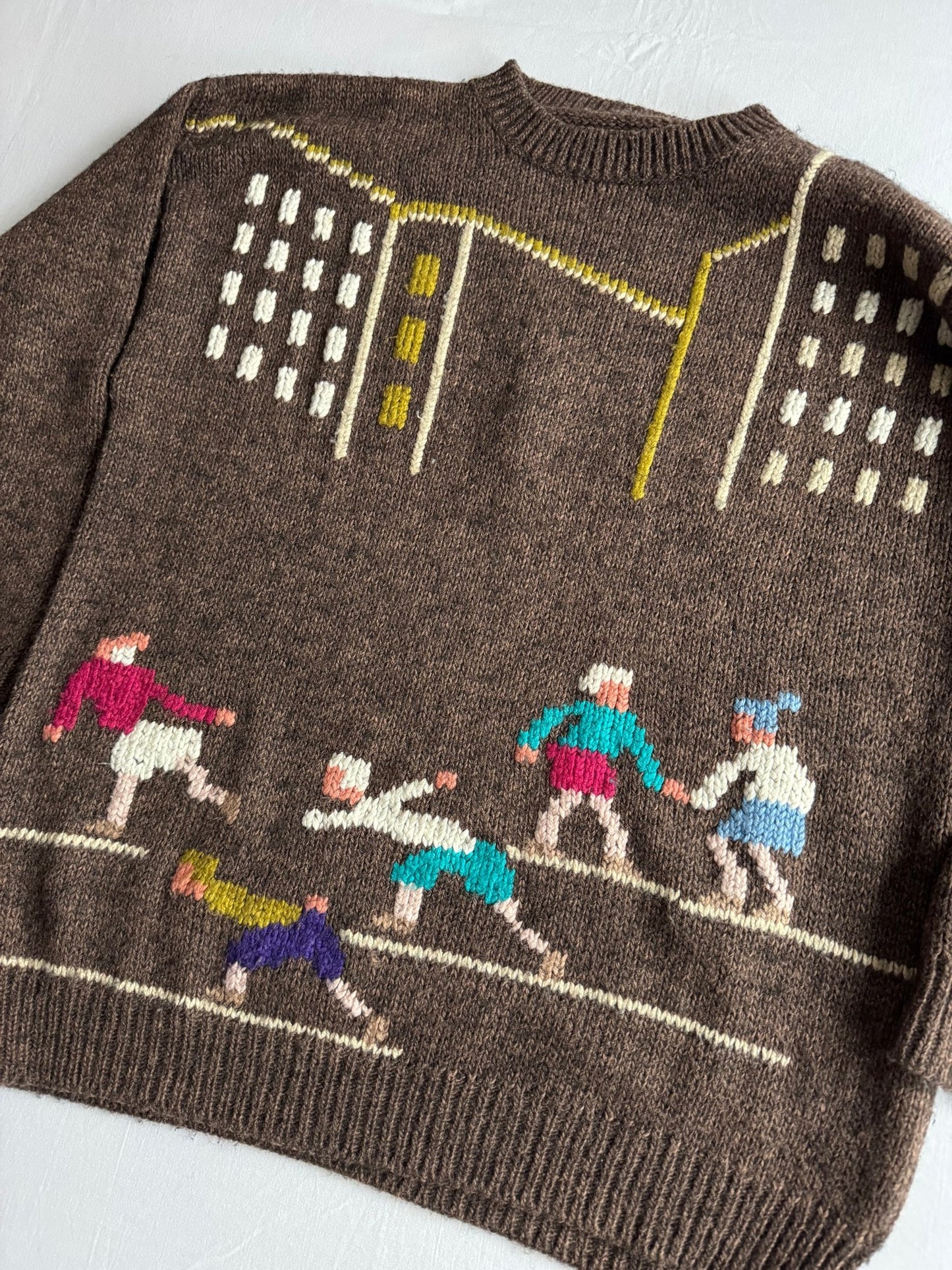 ⛸️ 🧶 Pulover Vintage Damă Maro din Lână cu Broderie Ice Skating – M/L Femei - anbracaminte