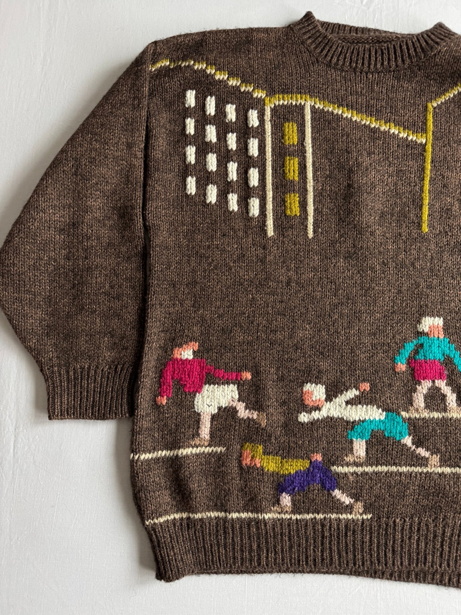 ⛸️ 🧶 Pulover Vintage Damă Maro din Lână cu Broderie Ice Skating – M/L Femei - anbracaminte