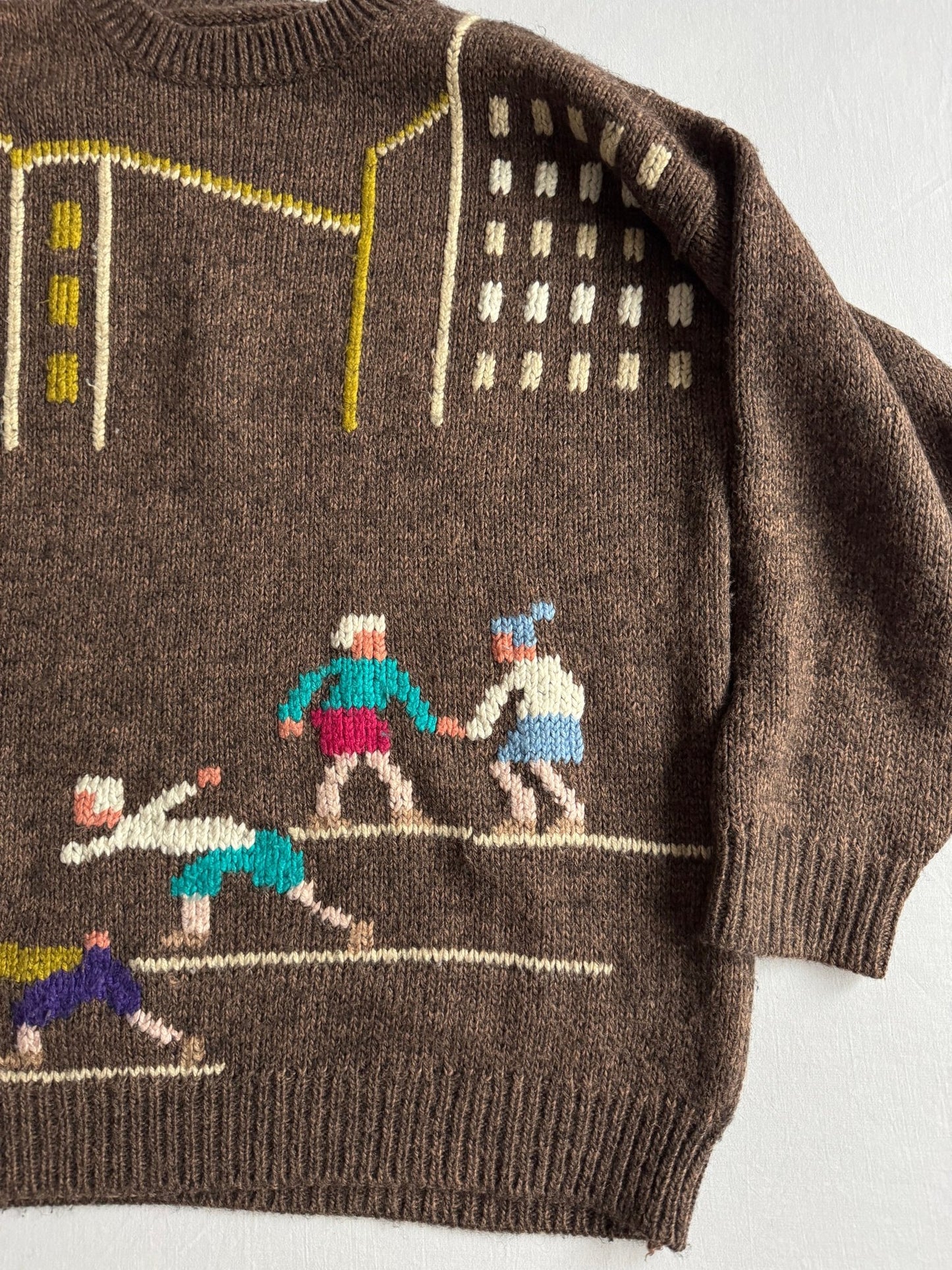⛸️ 🧶 Pulover Vintage Damă Maro din Lână cu Broderie Ice Skating – M/L Femei - anbracaminte