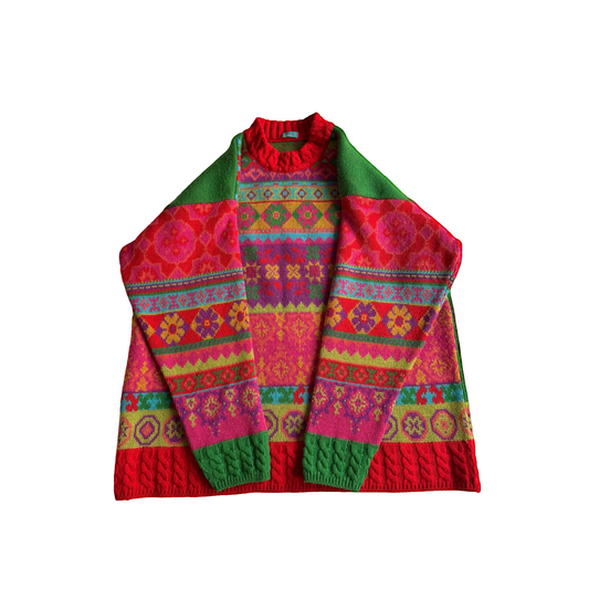 🧶 Pulover Vintage Damă Oilily Multicolor cu Model Etnic – S - anbracaminte
