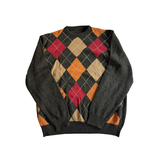 🧶 Pulover Vintage Dark Green din Lână, cu Model Argyle (Mărime L) - anbracaminte