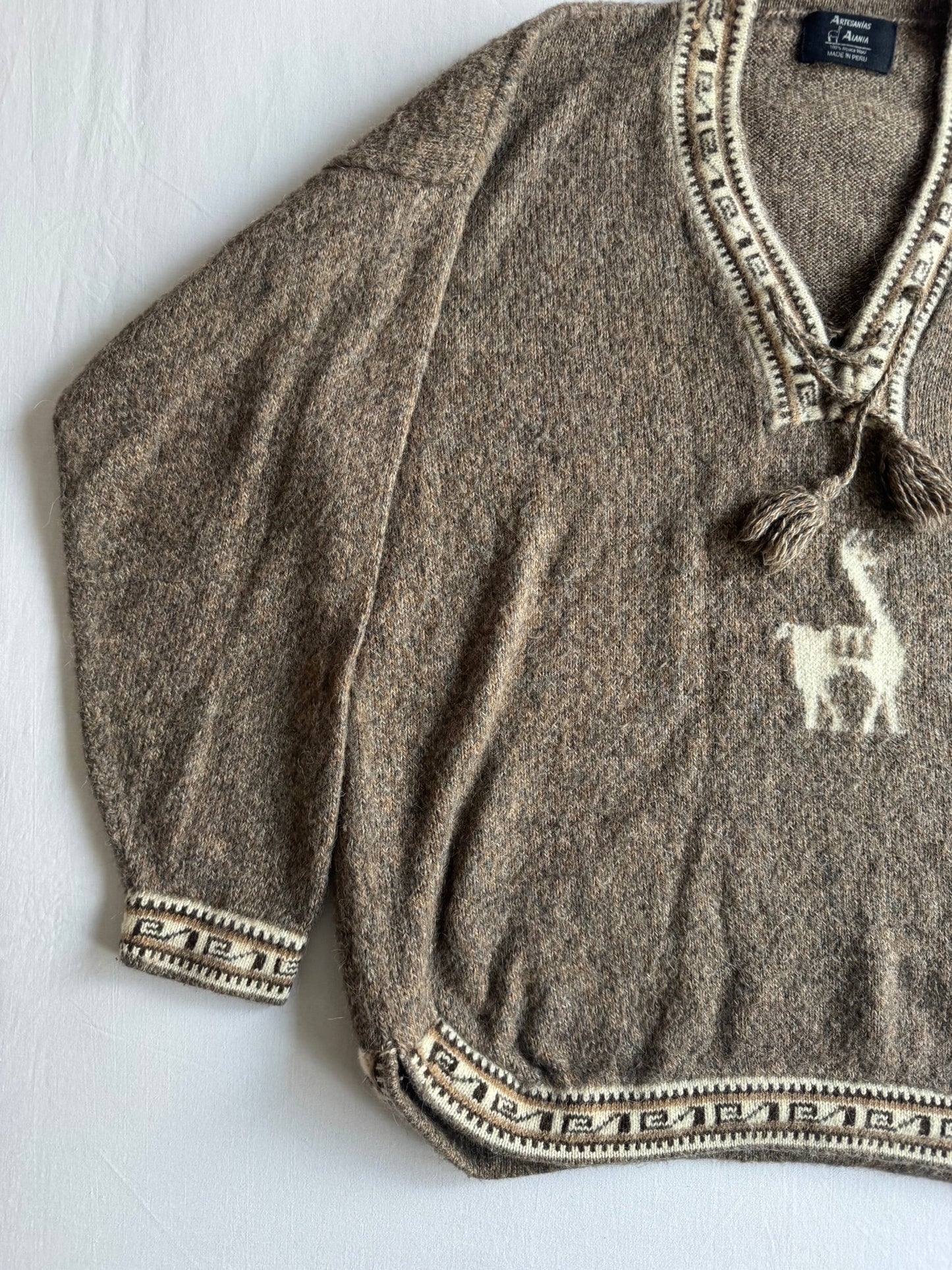 🦙 🧶 Pulover Vintage din Alpaca cu Decolteu în V – Marimea L - anbracaminte