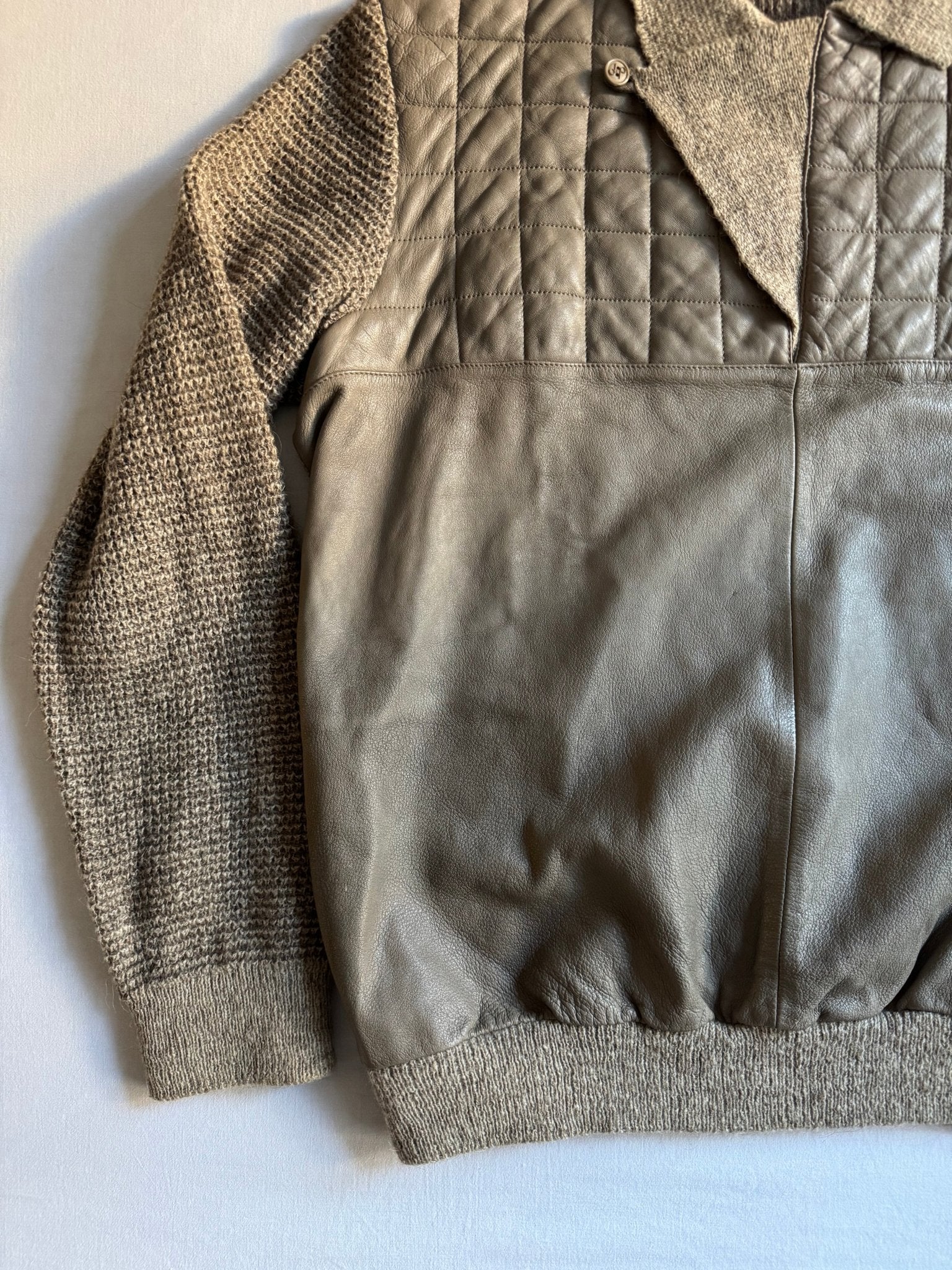 🧶 Pulover vintage din lână, alpaca și piele – Made in Italy – mărimea 52 (L bărbați) - anbracaminte