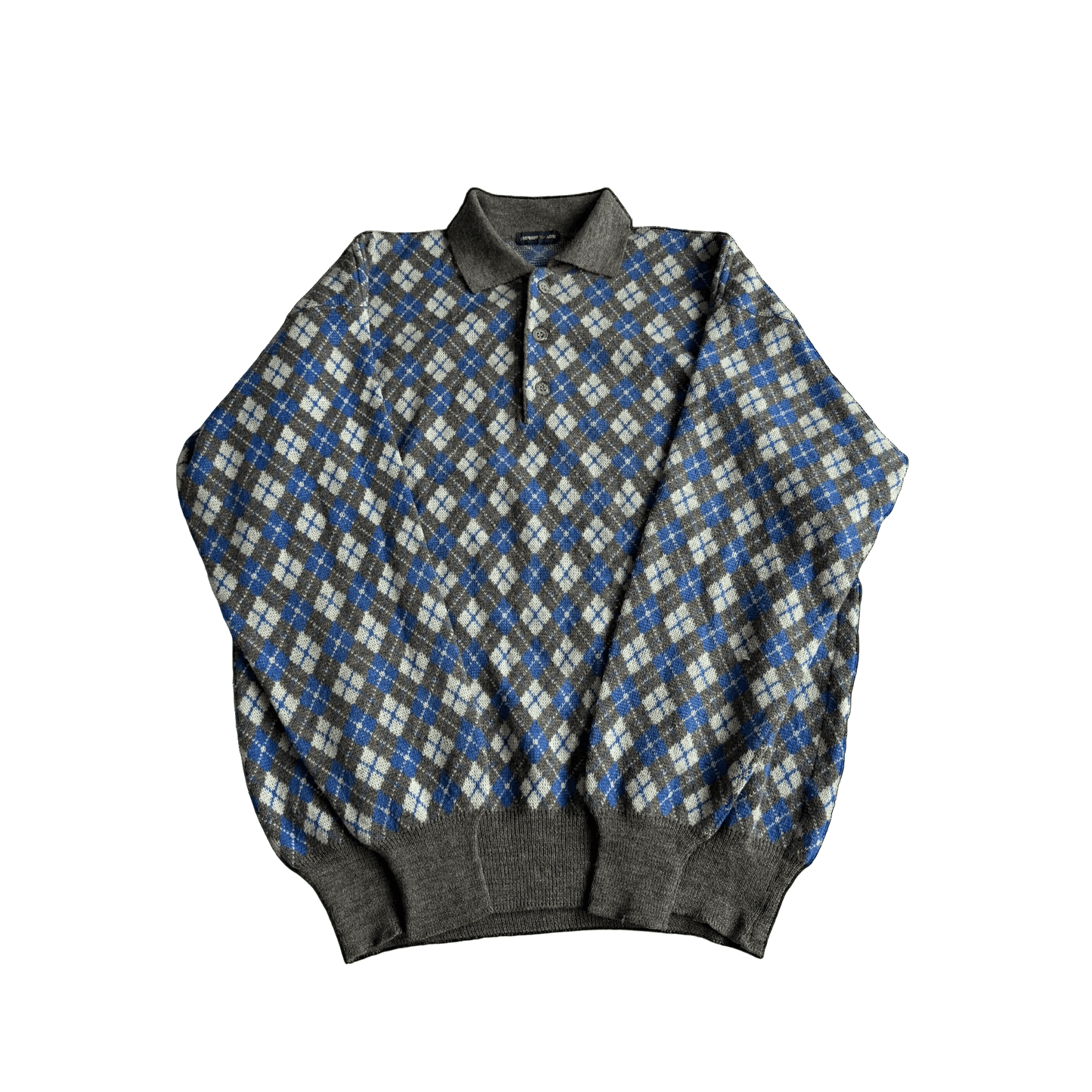 🧶 Pulover Vintage Emporio Armani Anii ’80 – Argyle cu Guler Polo – 52 (L) - anbracaminte