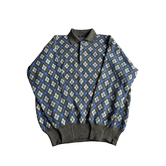 🧶 Pulover Vintage Emporio Armani Anii ’80 – Argyle cu Guler Polo – 52 (L) - anbracaminte
