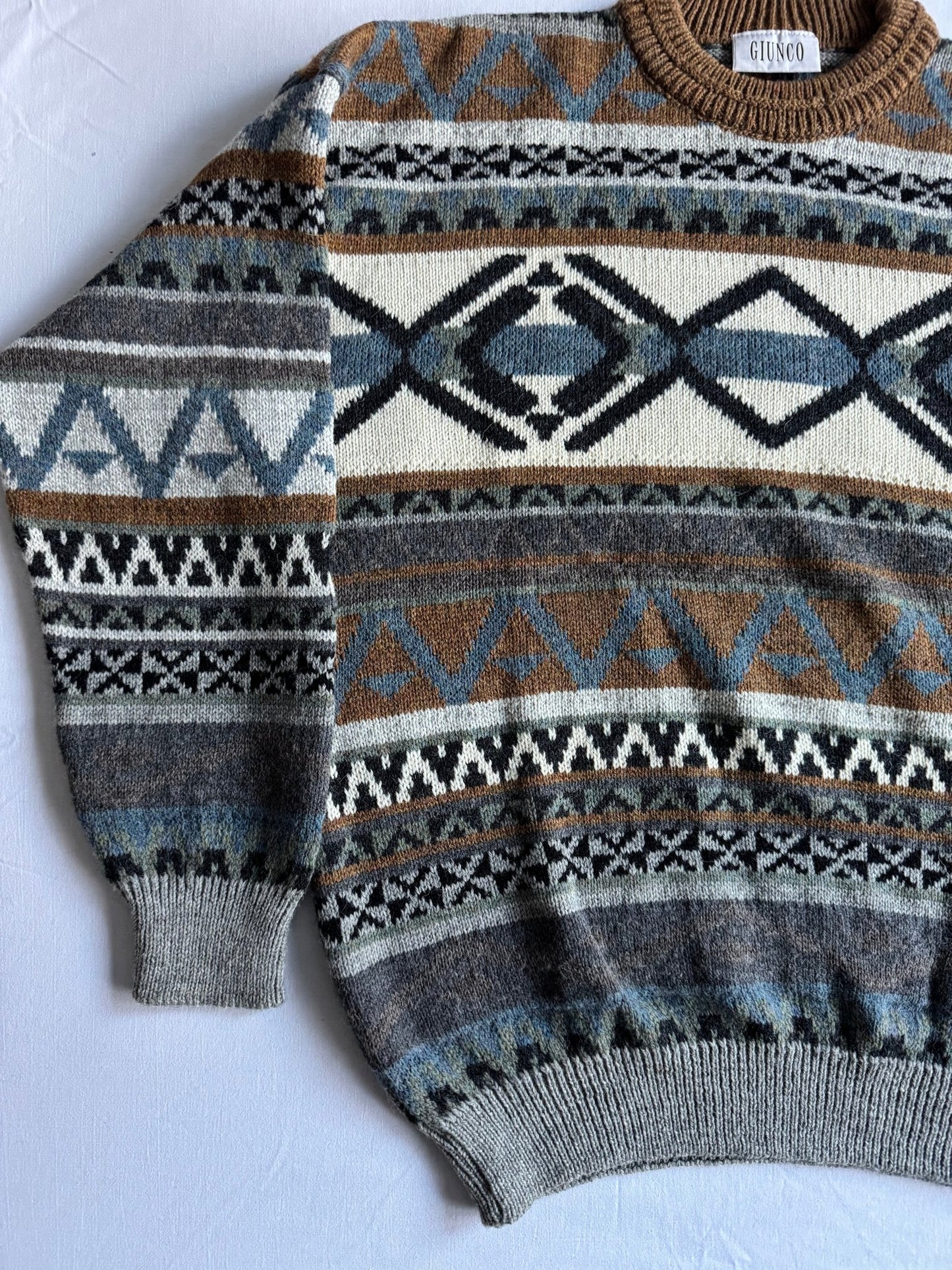 🧶 Pulover Vintage Ethnic Pattern Chunky / Tricot Gros Italian (Mărime L) - anbracaminte