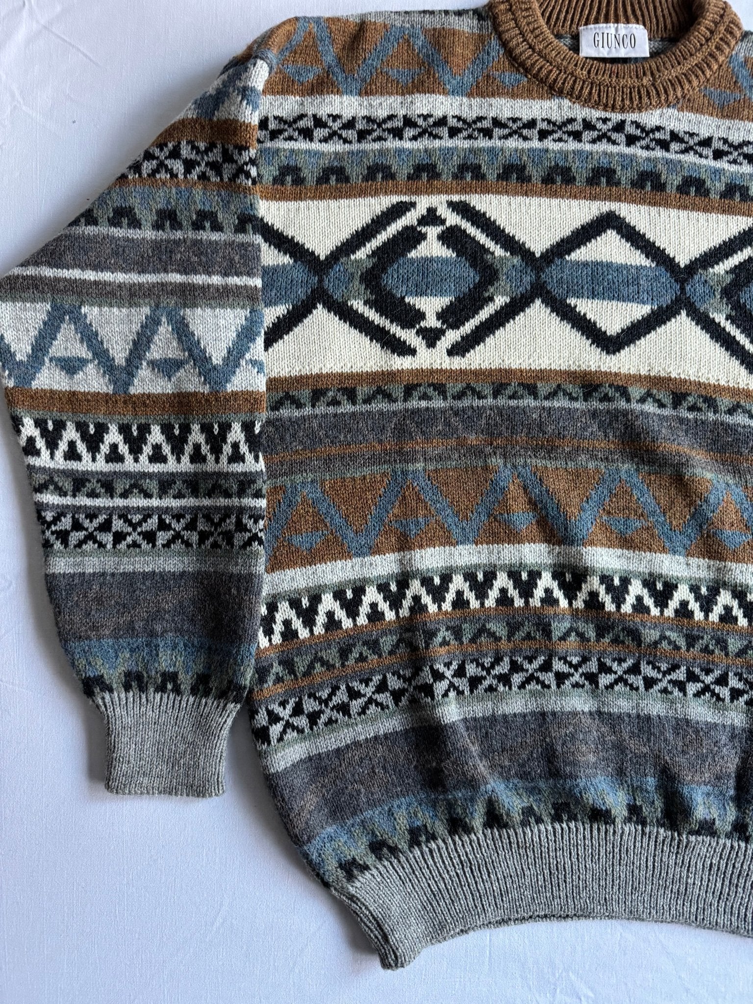🧶 Pulover Vintage Ethnic Pattern Chunky / Tricot Gros Italian (Mărime L) - anbracaminte