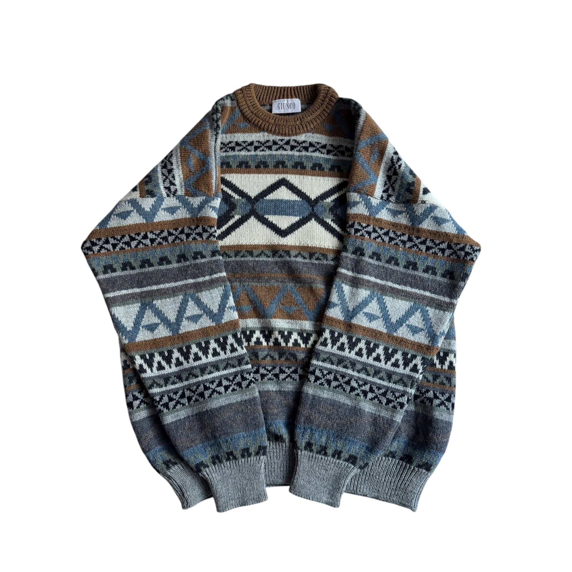 🧶 Pulover Vintage Ethnic Pattern Chunky / Tricot Gros Italian (Mărime L) - anbracaminte