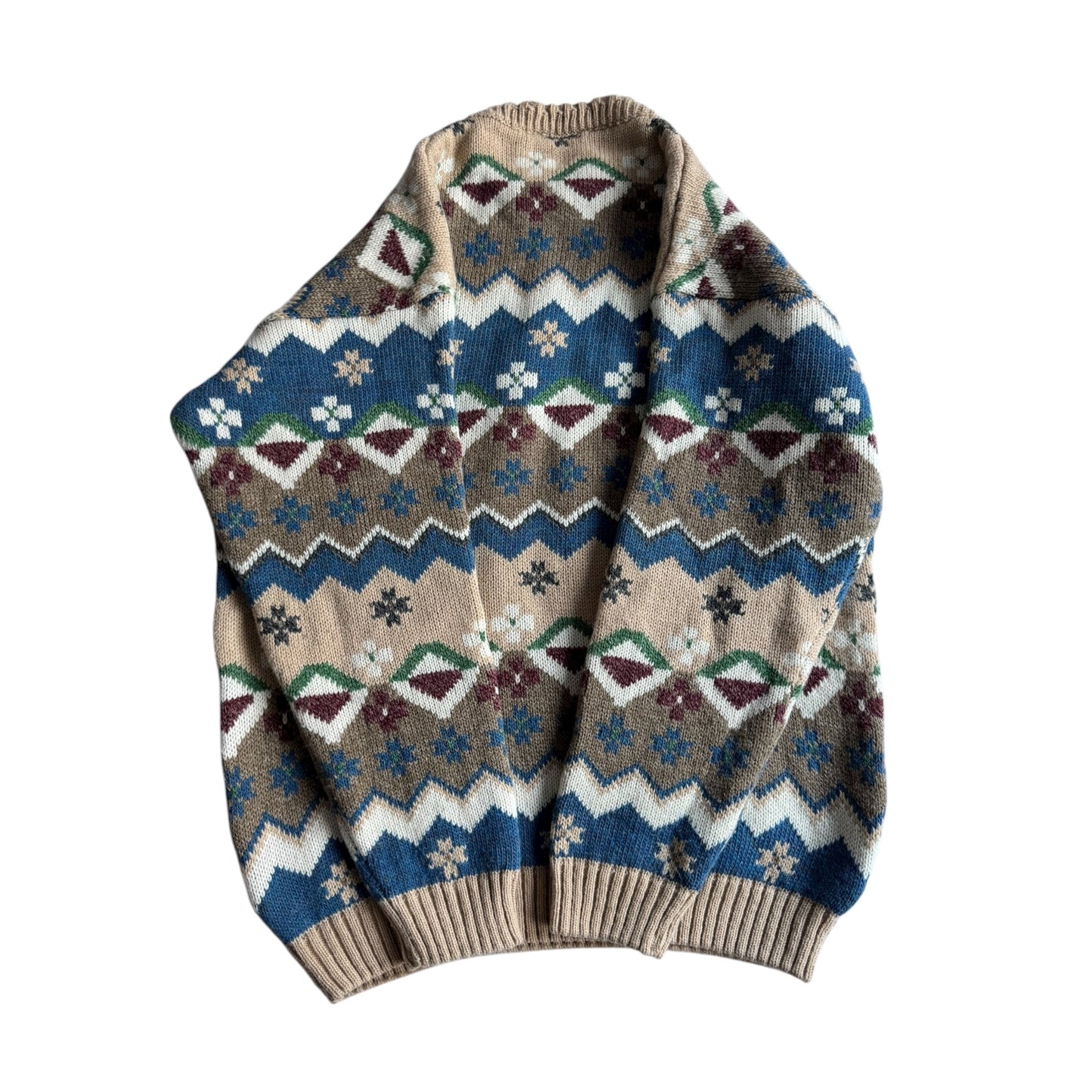🧶 Pulover Vintage Ethnic Pattern Chunky / Tricot Gros Italian (Mărime L) - anbracaminte