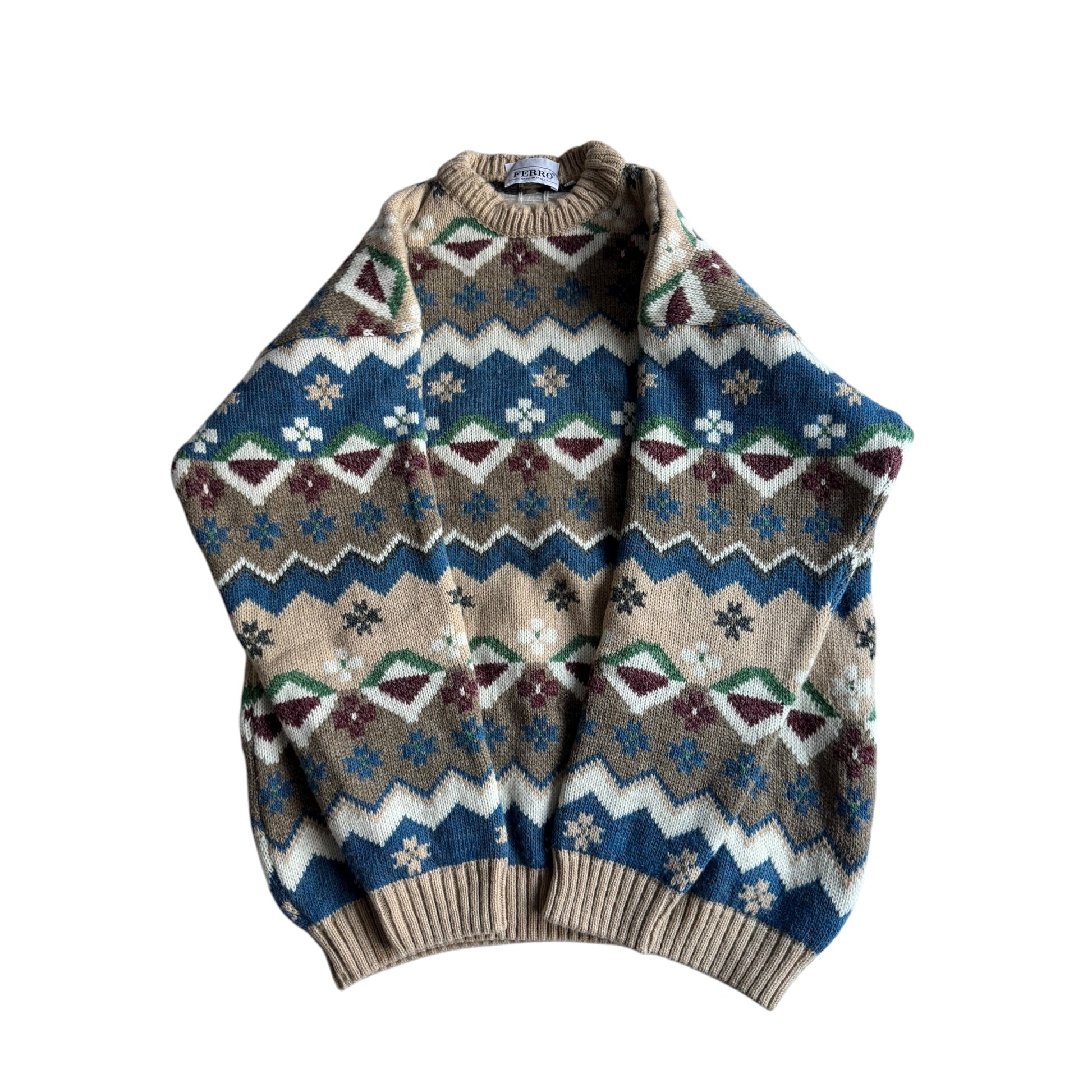 🧶 Pulover Vintage Ethnic Pattern Chunky / Tricot Gros Italian (Mărime L) - anbracaminte