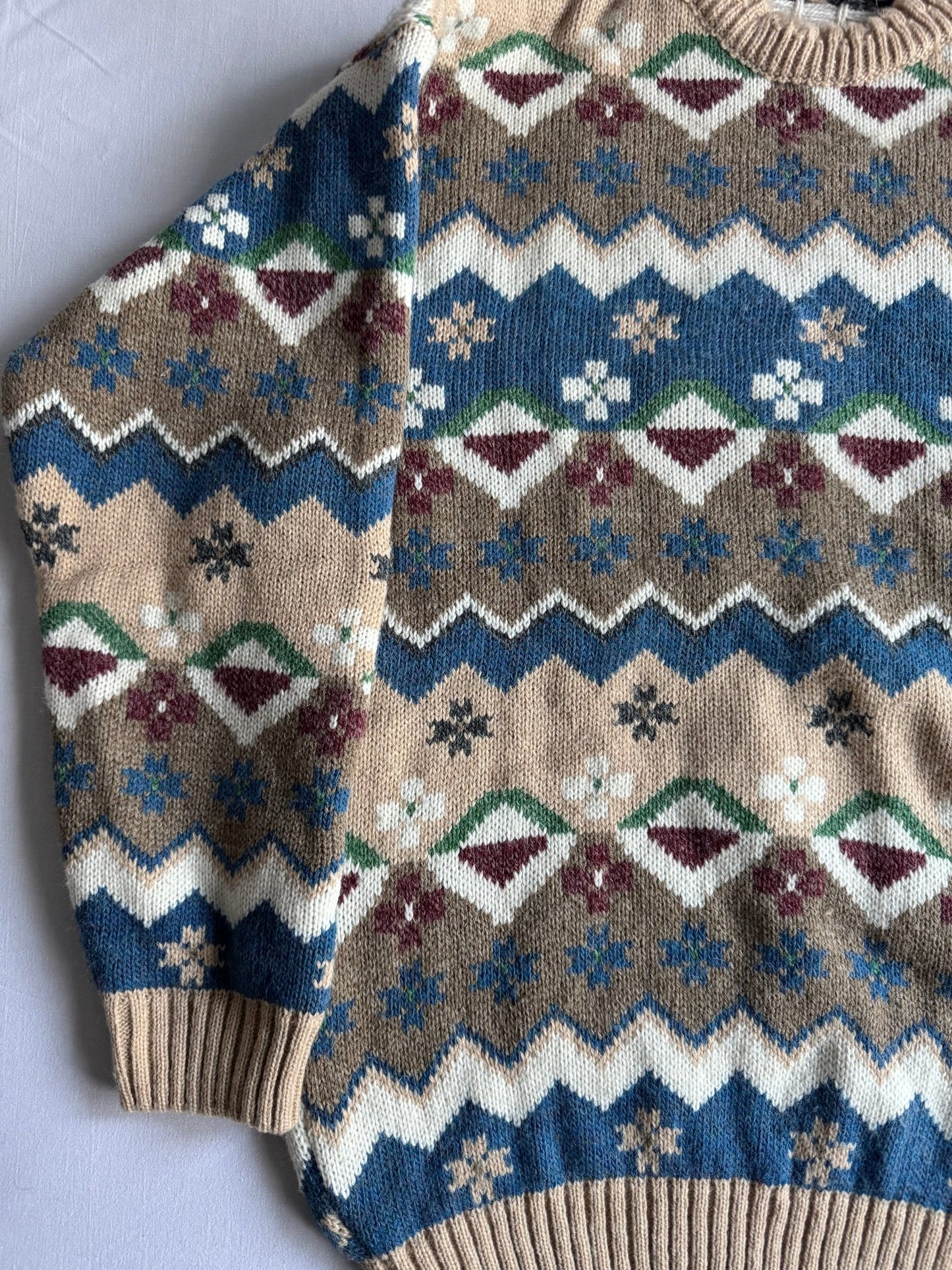 🧶 Pulover Vintage Ethnic Pattern Chunky / Tricot Gros Italian (Mărime L) - anbracaminte