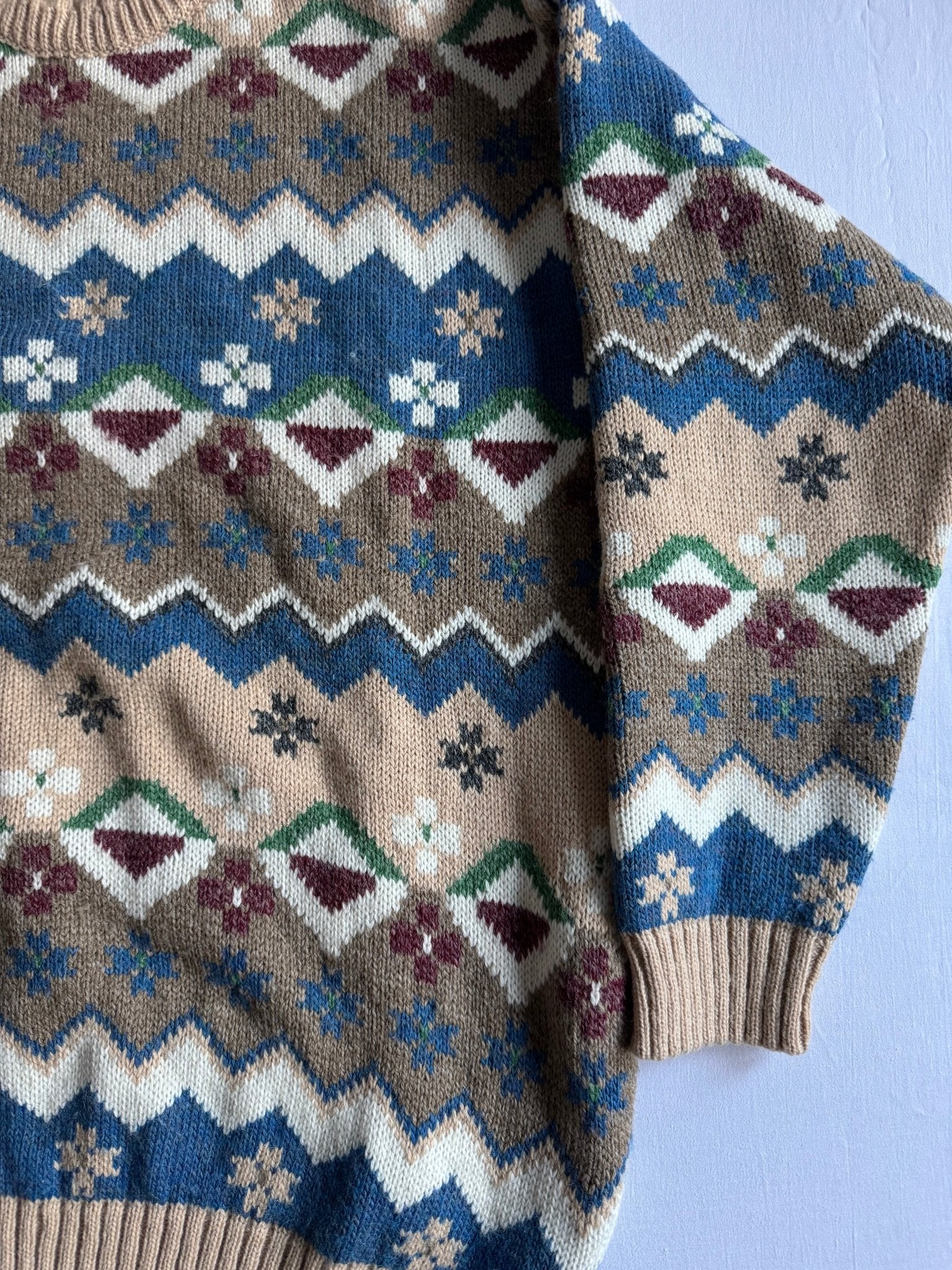 🧶 Pulover Vintage Ethnic Pattern Chunky / Tricot Gros Italian (Mărime L) - anbracaminte