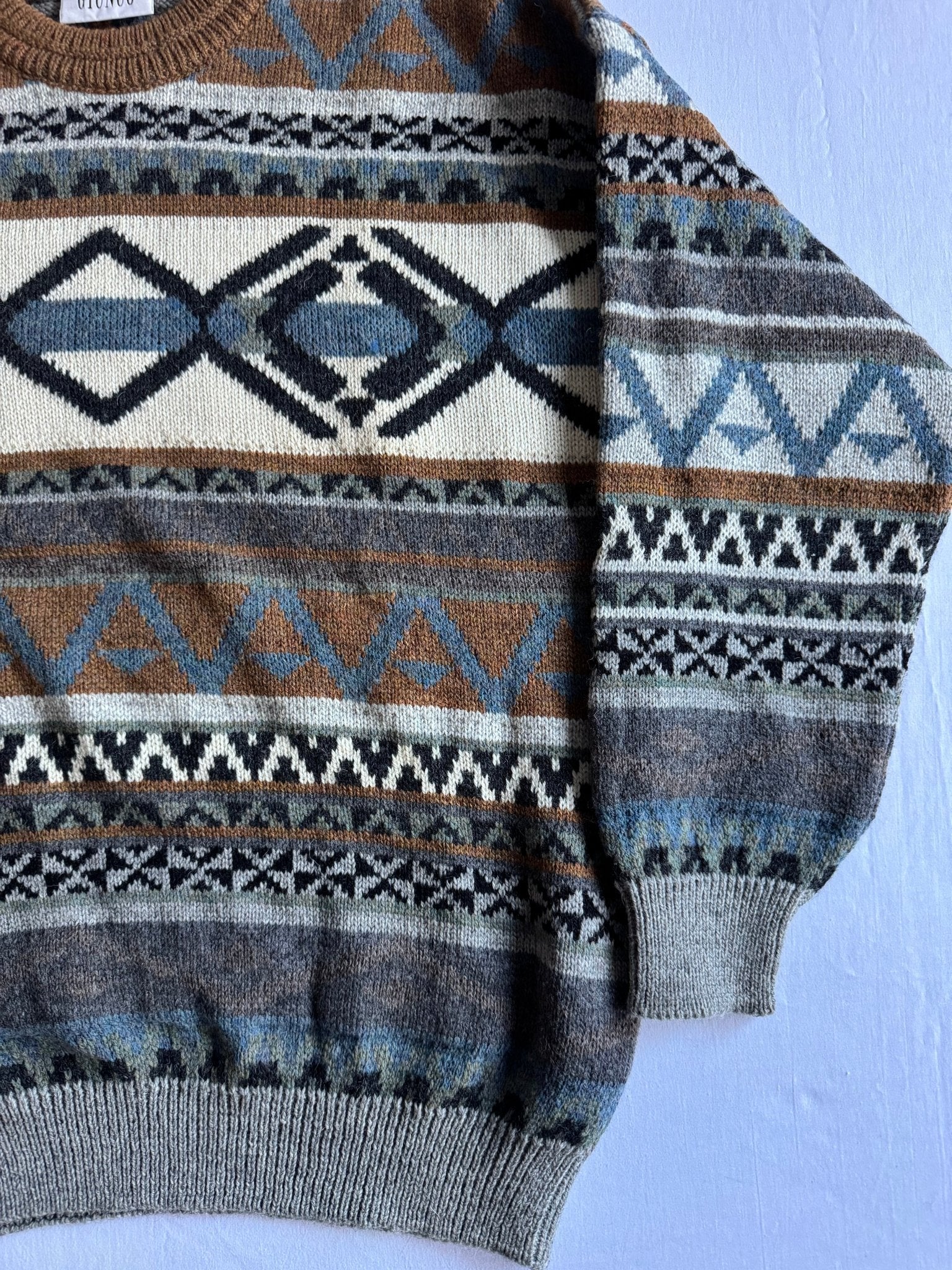 🧶 Pulover Vintage Ethnic Pattern Chunky / Tricot Gros Italian (Mărime L) - anbracaminte