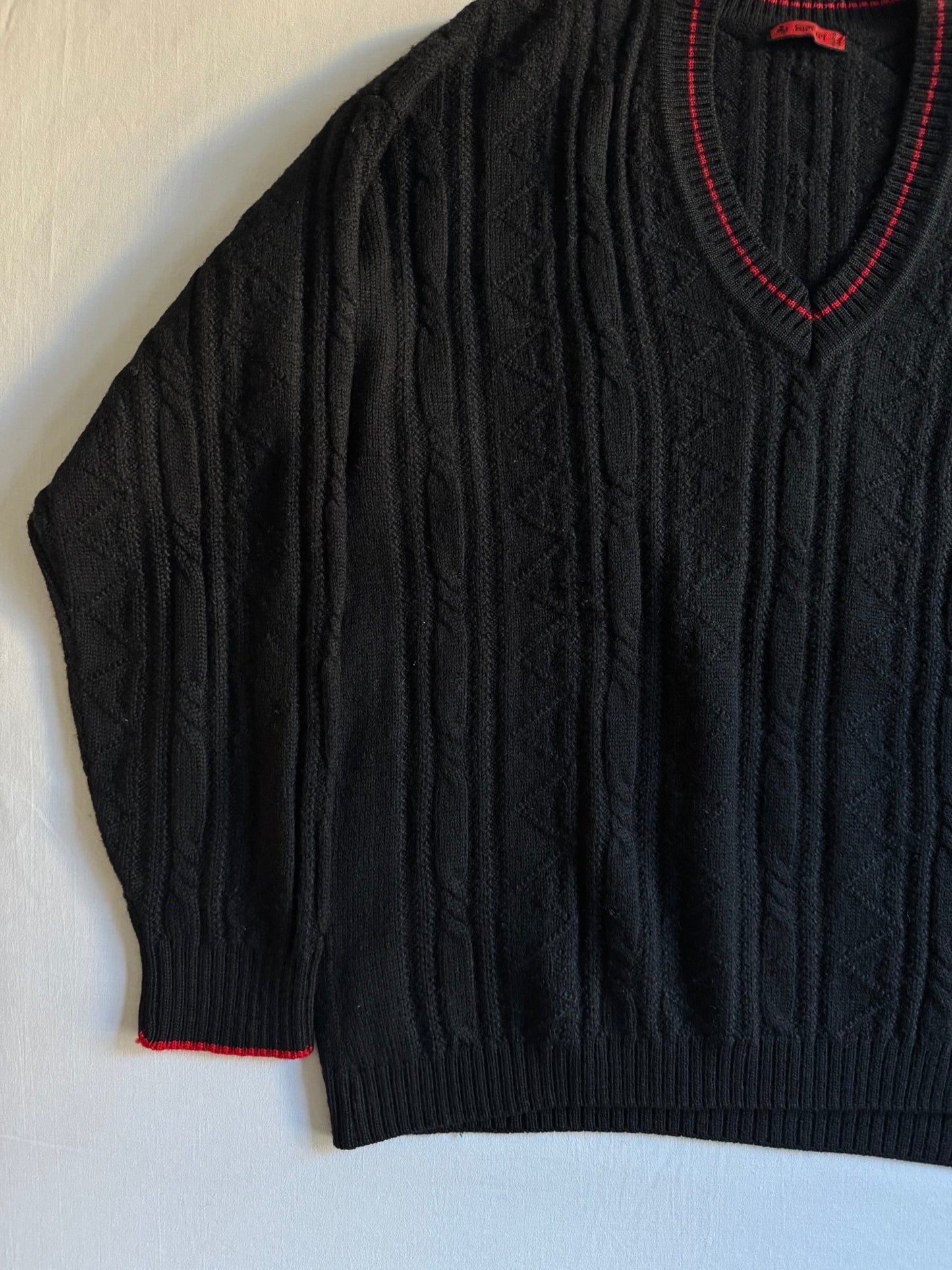 🏎️ 🧶 Pulover vintage Ferrari V - neck negru – mărimea L (Made in Italy) - anbracaminte