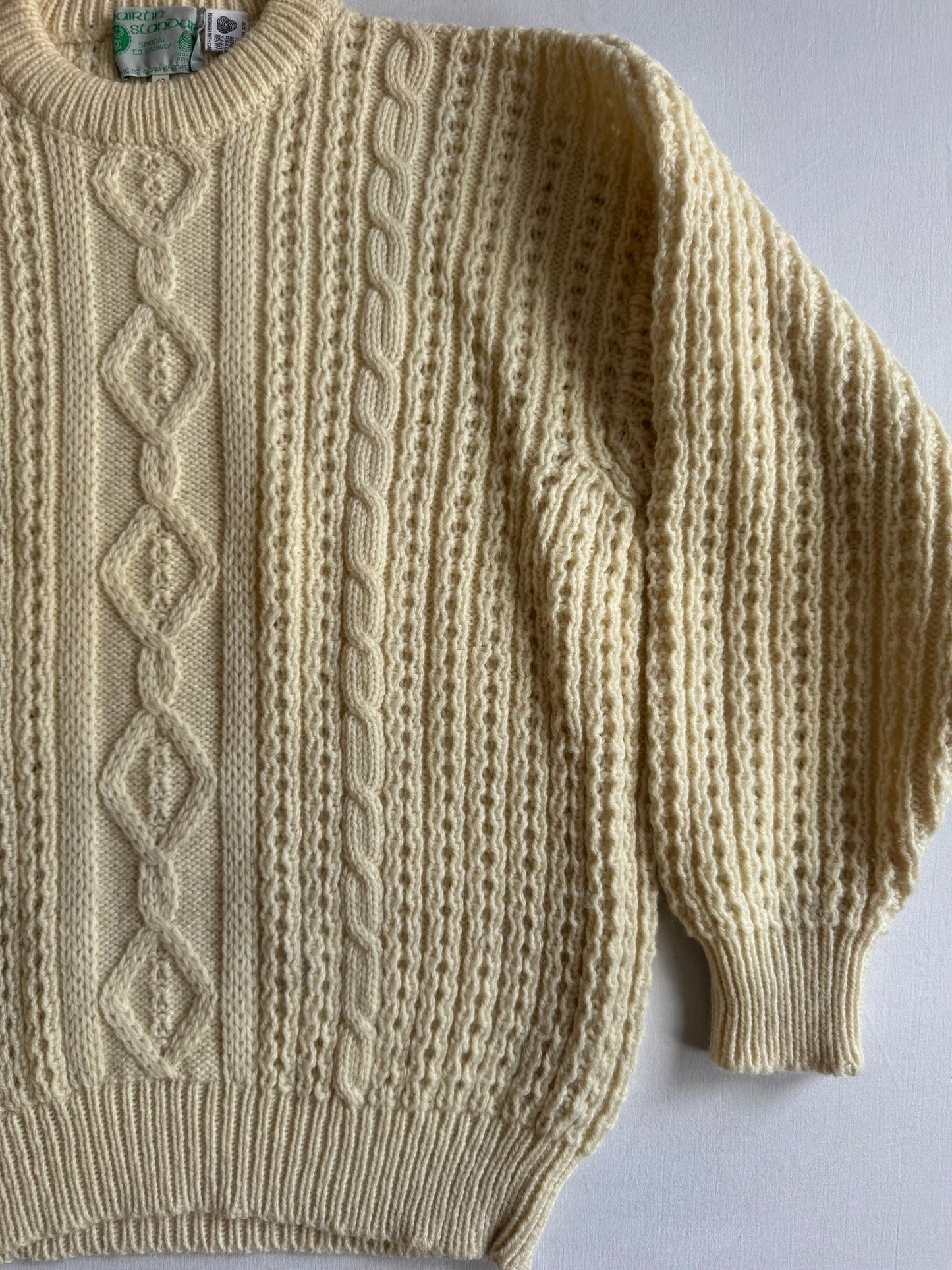 🎣 Pulover Vintage Fisherman Aran / Tricot gros crem (Mărime L) - anbracaminte