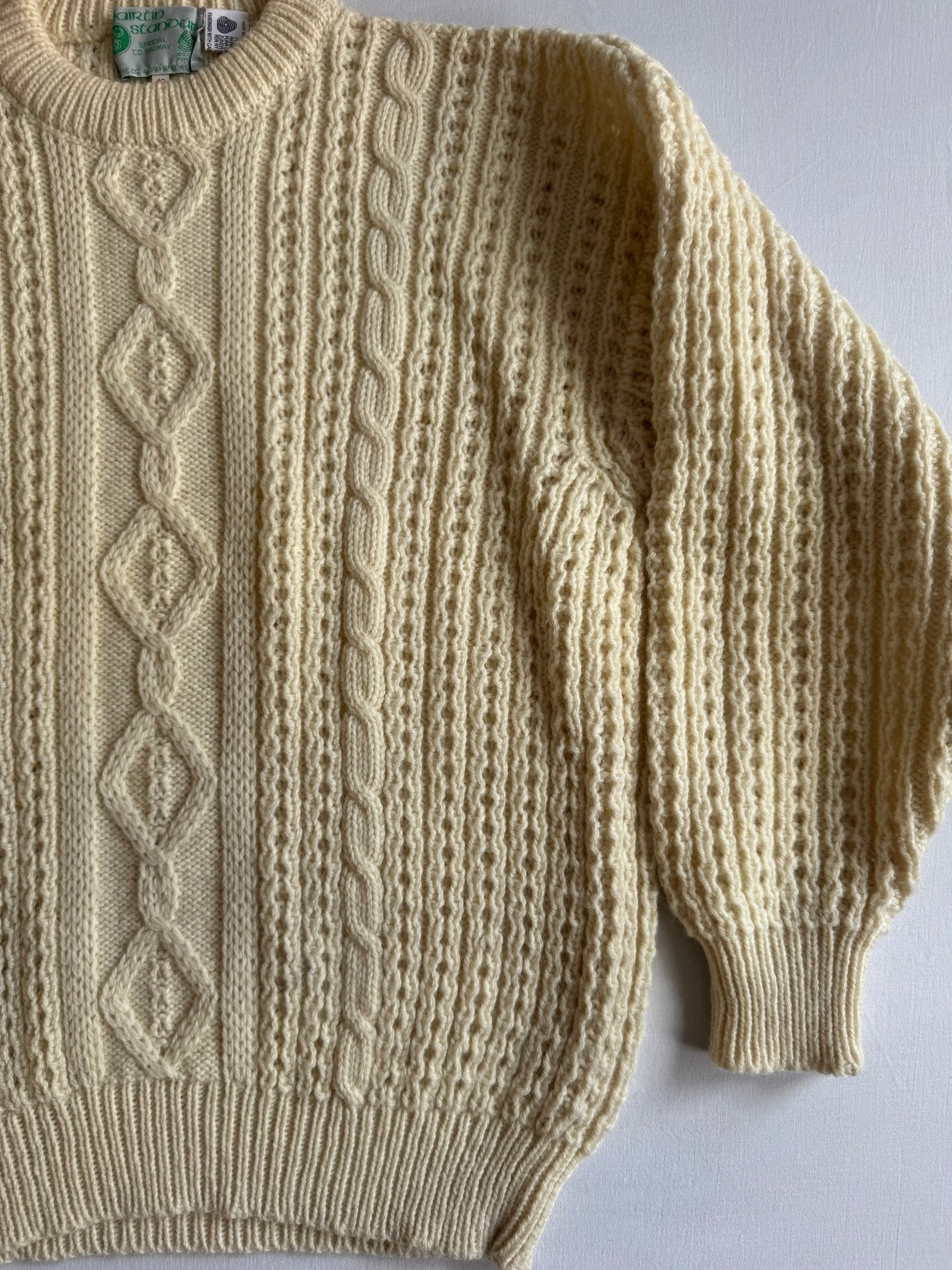 🎣 Pulover Vintage Fisherman Aran / Tricot gros crem (Mărime L) - anbracaminte