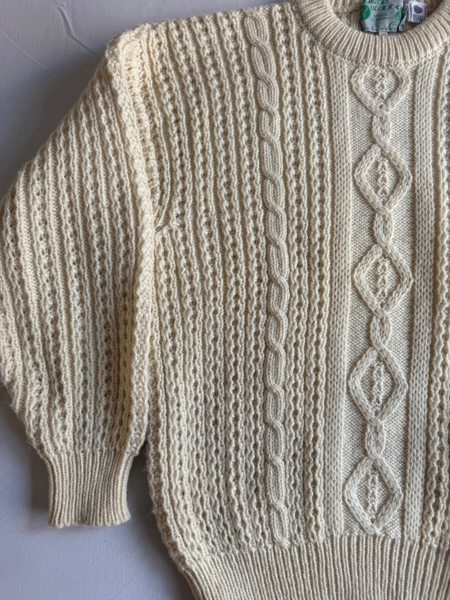 🎣 Pulover Vintage Fisherman Aran / Tricot gros crem (Mărime L) - anbracaminte