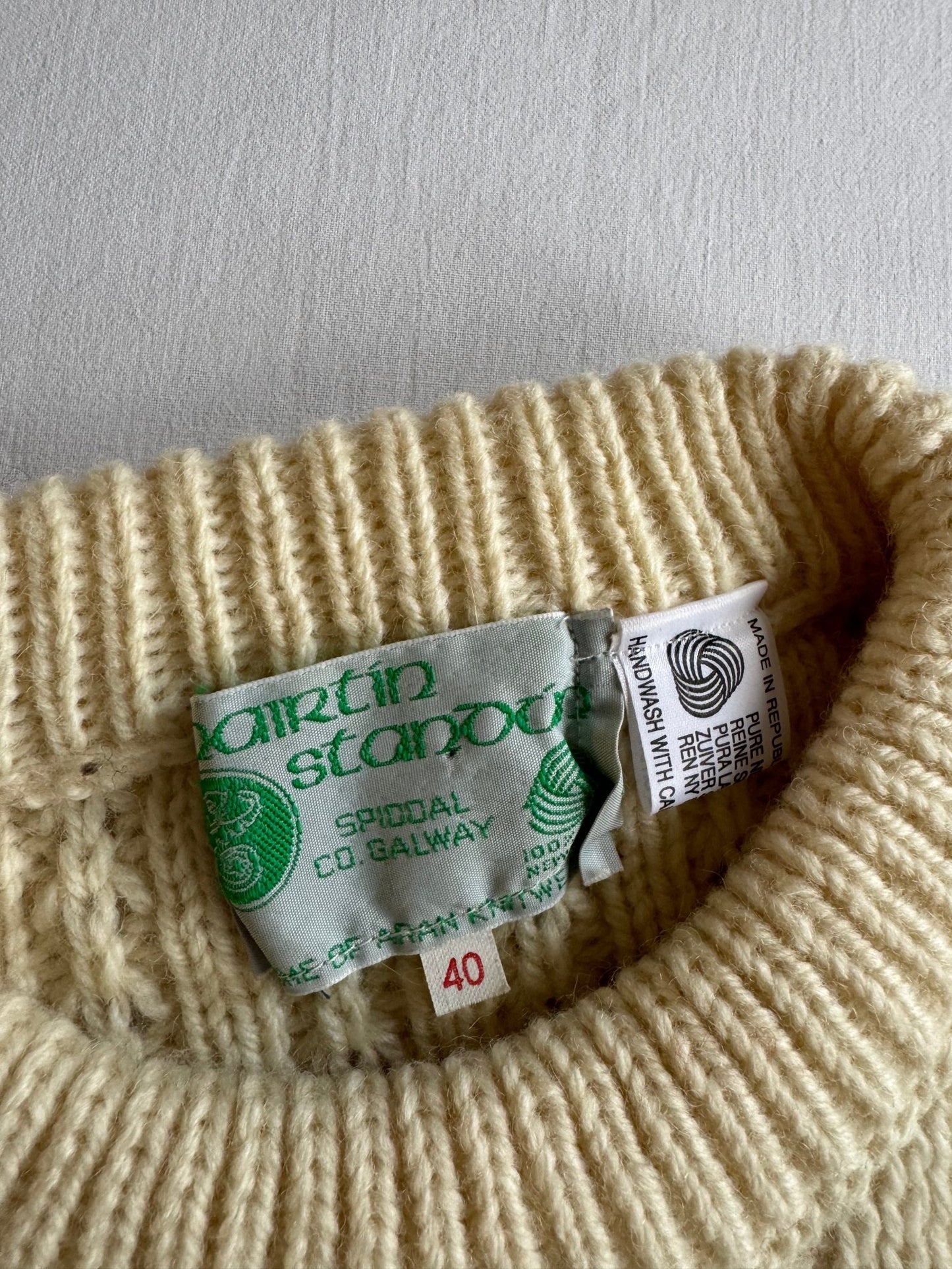 🎣 Pulover Vintage Fisherman Aran / Tricot gros crem (Mărime L) - anbracaminte