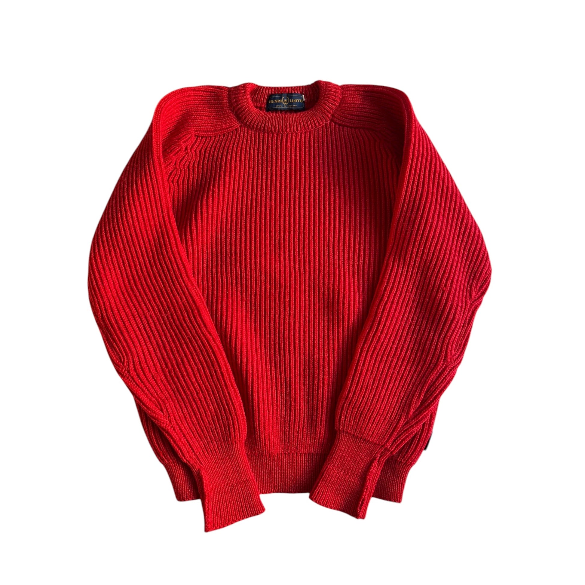 🍒 Pulover Vintage Fisherman Knit Roșu Aprins / Tricot Englezesc (Mărime S) - anbracaminte