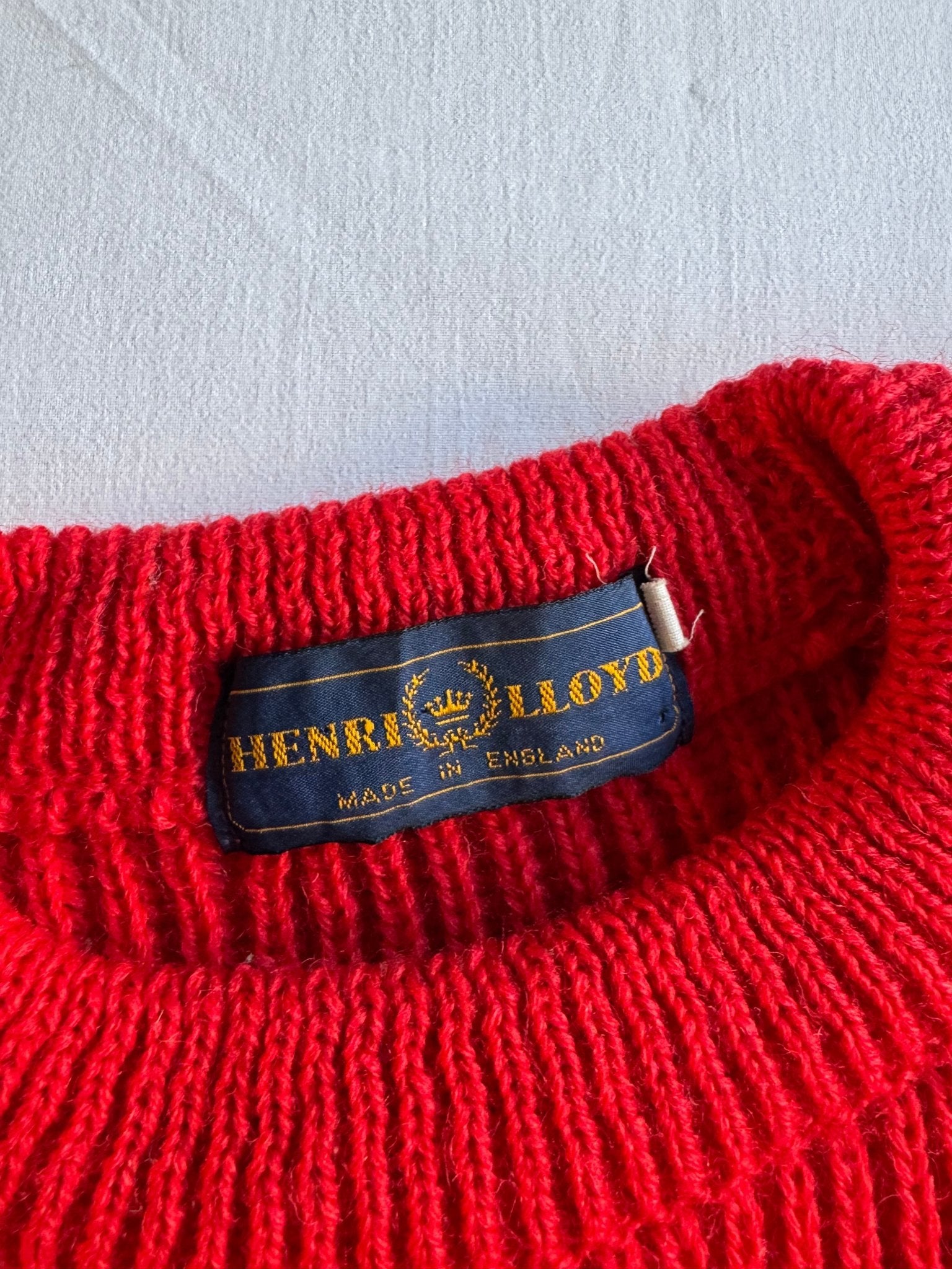 🍒 Pulover Vintage Fisherman Knit Roșu Aprins / Tricot Englezesc (Mărime S) - anbracaminte