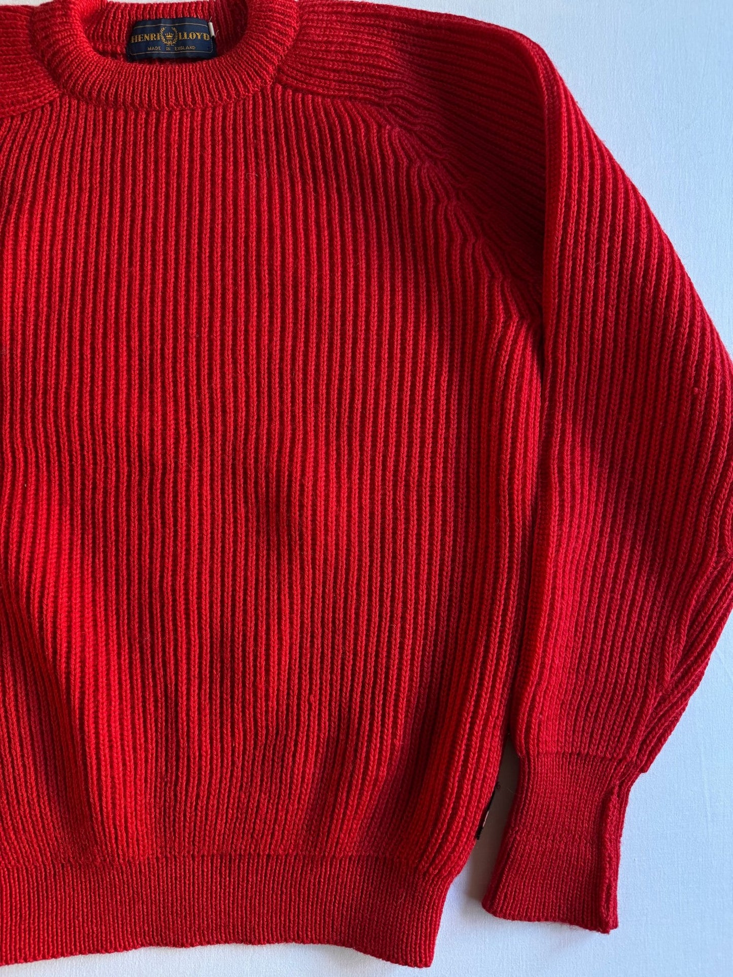 🍒 Pulover Vintage Fisherman Knit Roșu Aprins / Tricot Englezesc (Mărime S) - anbracaminte