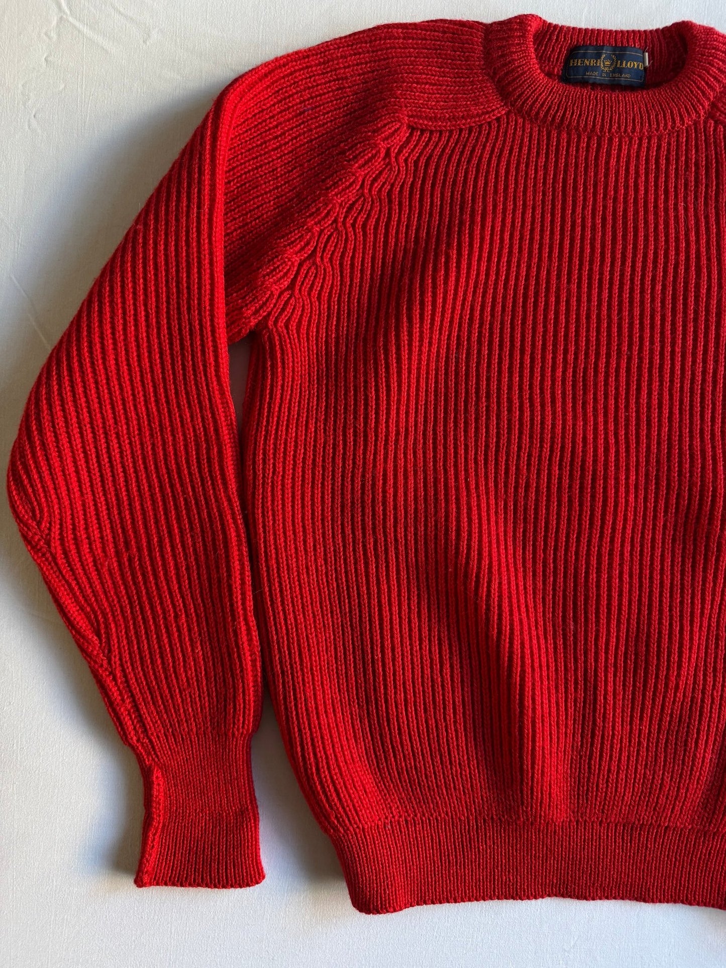 🍒 Pulover Vintage Fisherman Knit Roșu Aprins / Tricot Englezesc (Mărime S) - anbracaminte