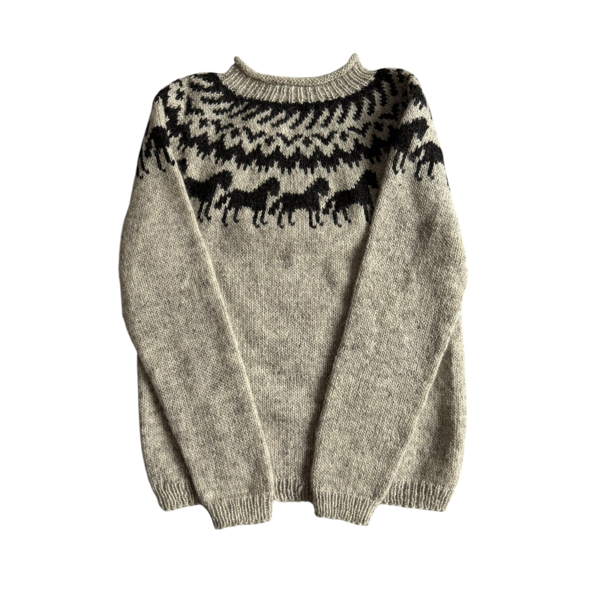 🧶 Pulover Vintage Fuzzy cu Motiv Cai – Aprox. M/L Femei - anbracaminte