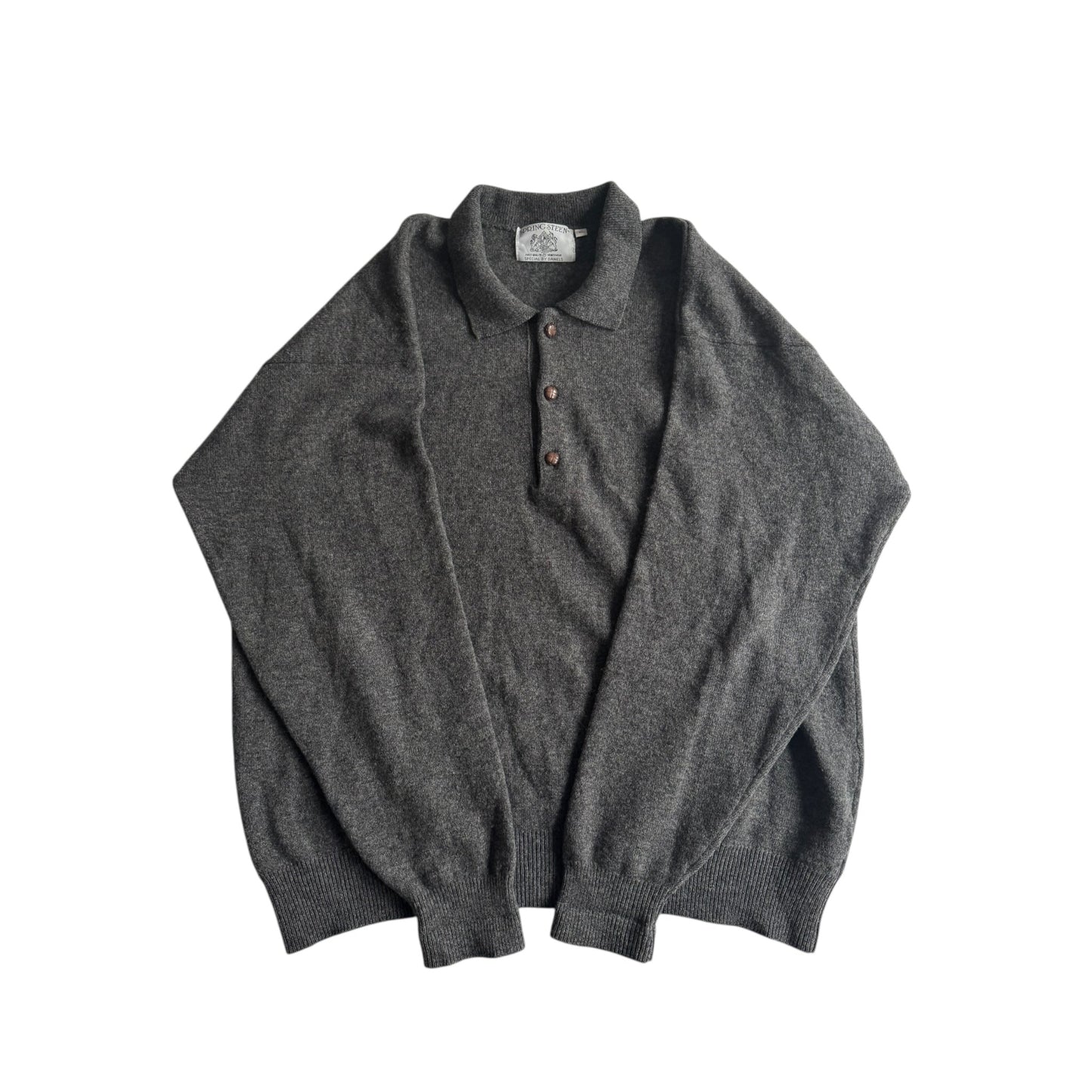 🧶 Pulover vintage gri cu guler și trei nasturi – Mărime L - anbracaminte