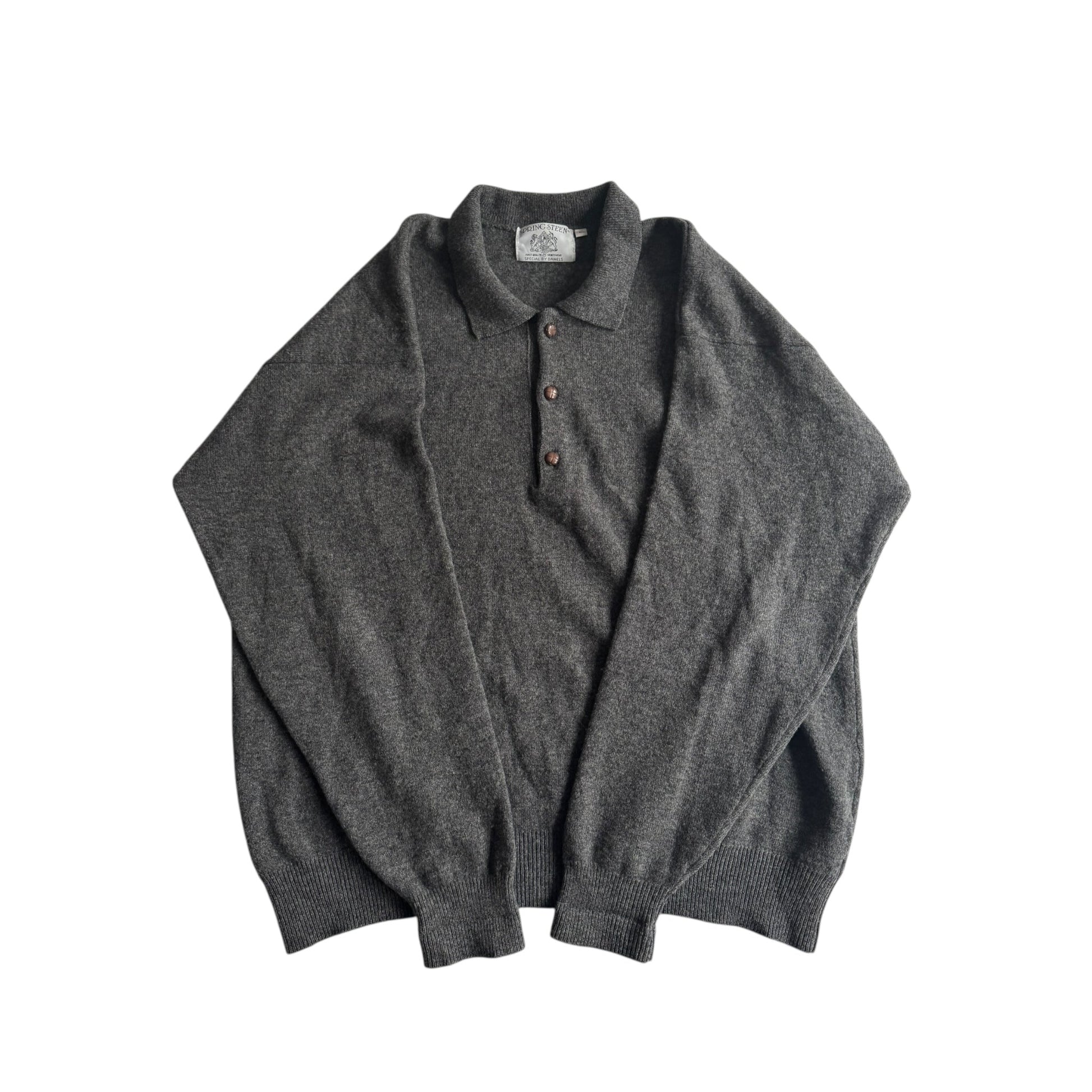 🧶 Pulover vintage gri cu guler și trei nasturi – Mărime L - anbracaminte