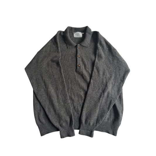 🧶 Pulover vintage gri cu guler și trei nasturi – Mărime L - anbracaminte
